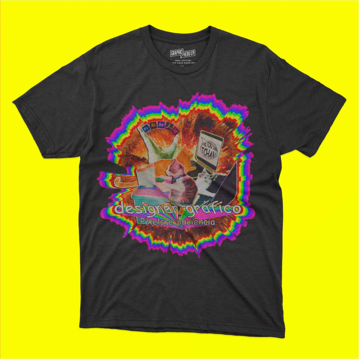 Nome do produto: Camisa de Designer Gráfico - Memes Gatos