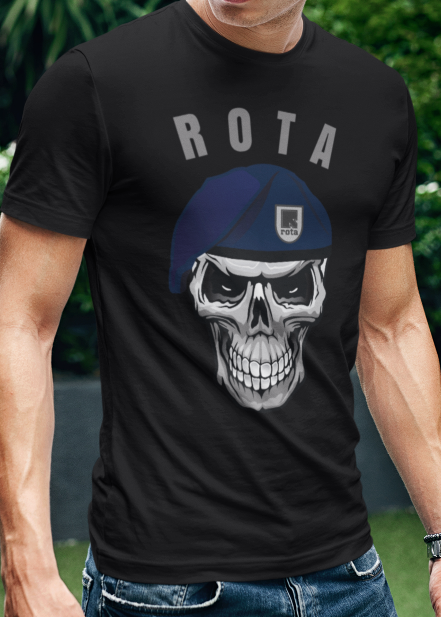 Camiseta Caveira ROTA Brasão Escrita