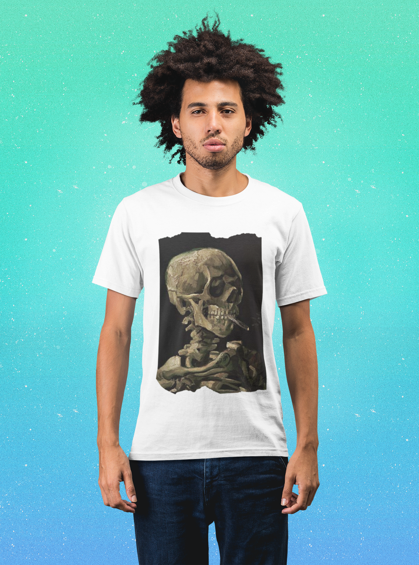 Camiseta Masculina -  Arte Skull of a Skeleton with Burning Cigarette de VanGogh