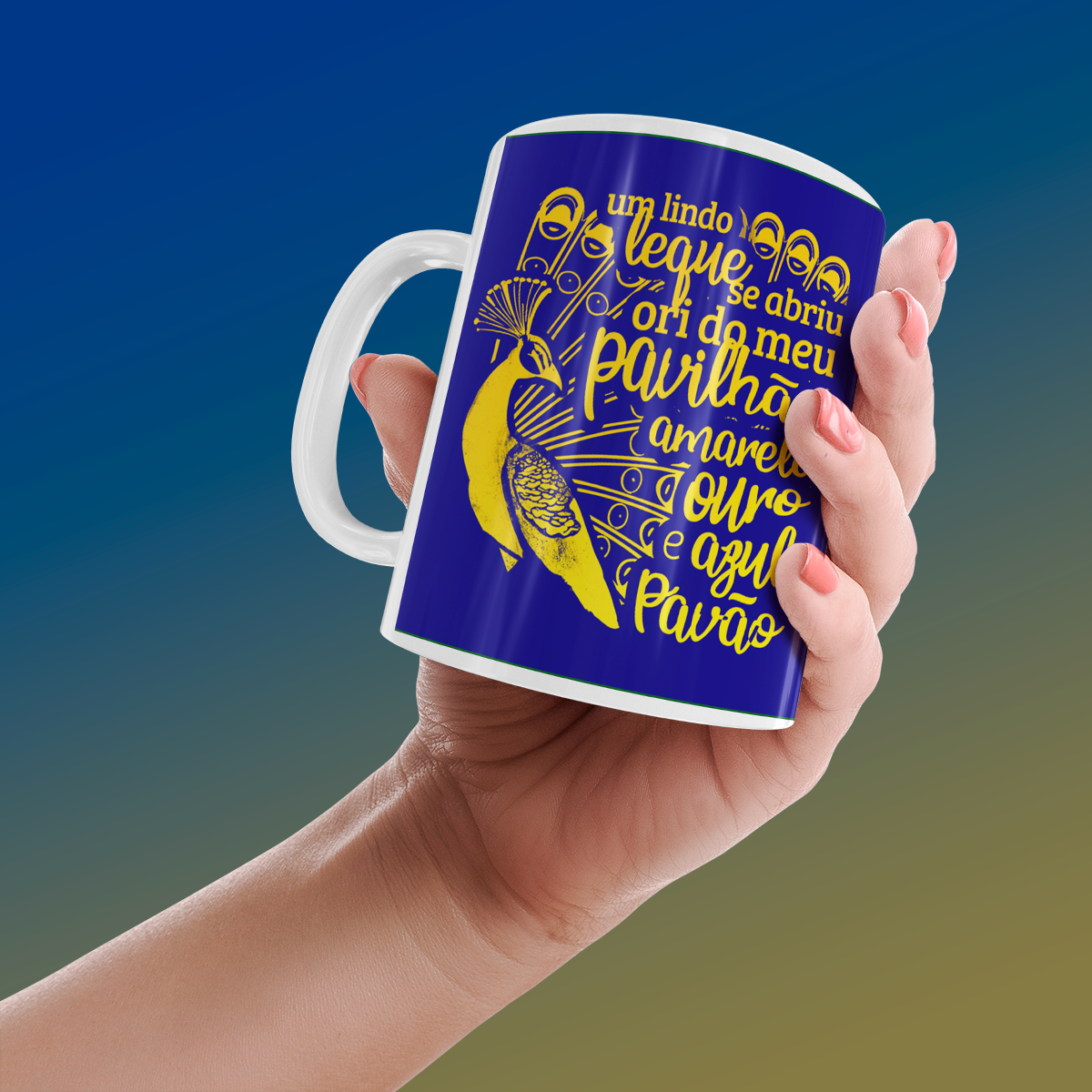 Unidos da Tijuca 2025: Amarelo ouro e azul pavão - Caneca