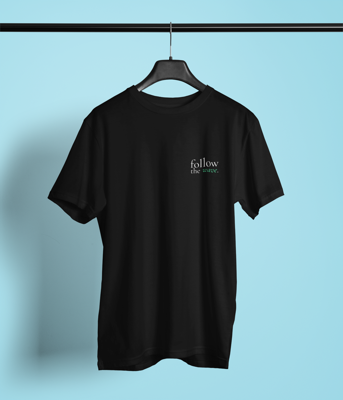 Nome do produto  Camiseta Preta Unissex - follow the wave