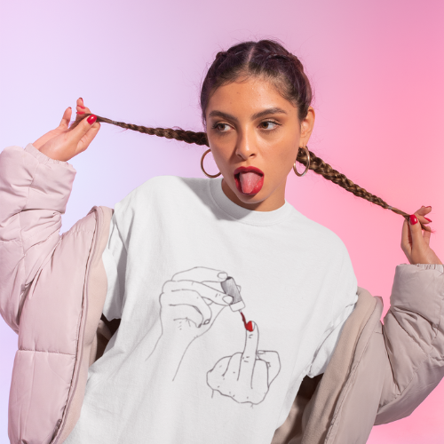 Camisa Feminina  Esmalte Vermelho - Autentica e Divertida 