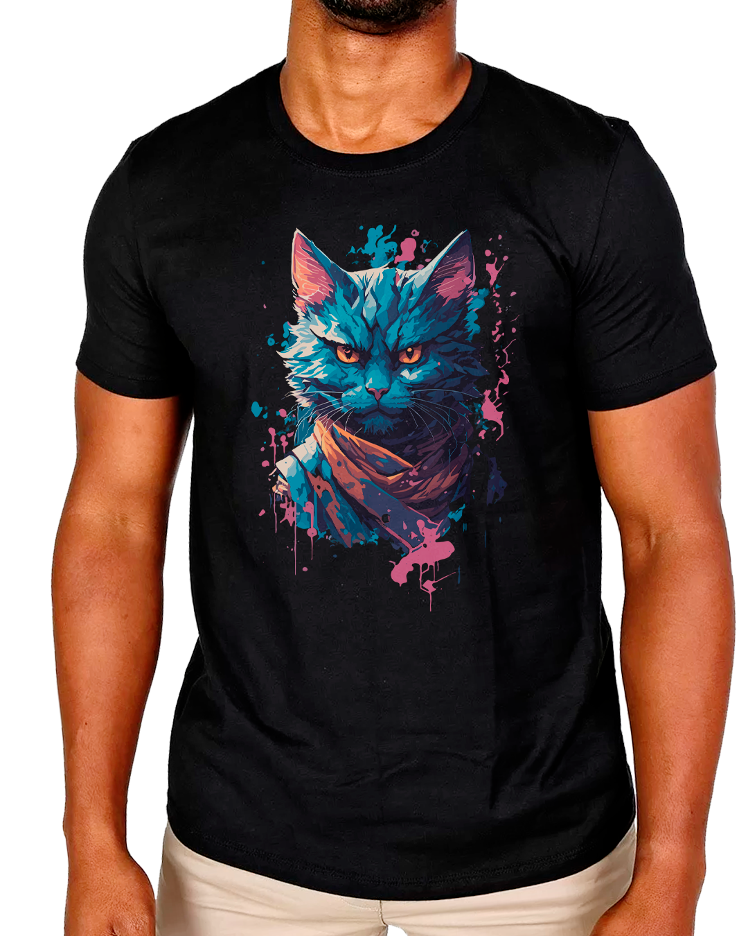 T-Shirt Masculino Gato Arte