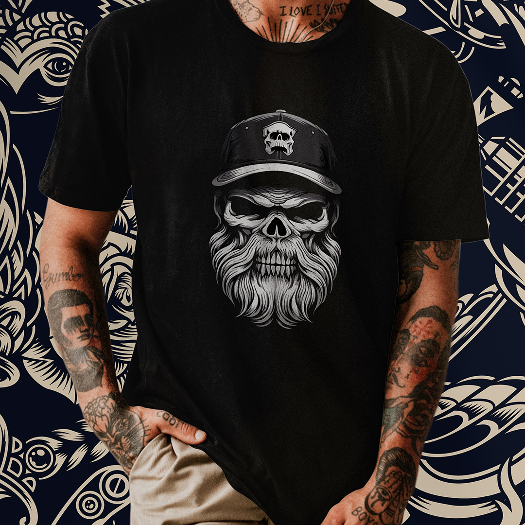 Caveira de Barba e Boné: Estilo e Mistério em Sintonia