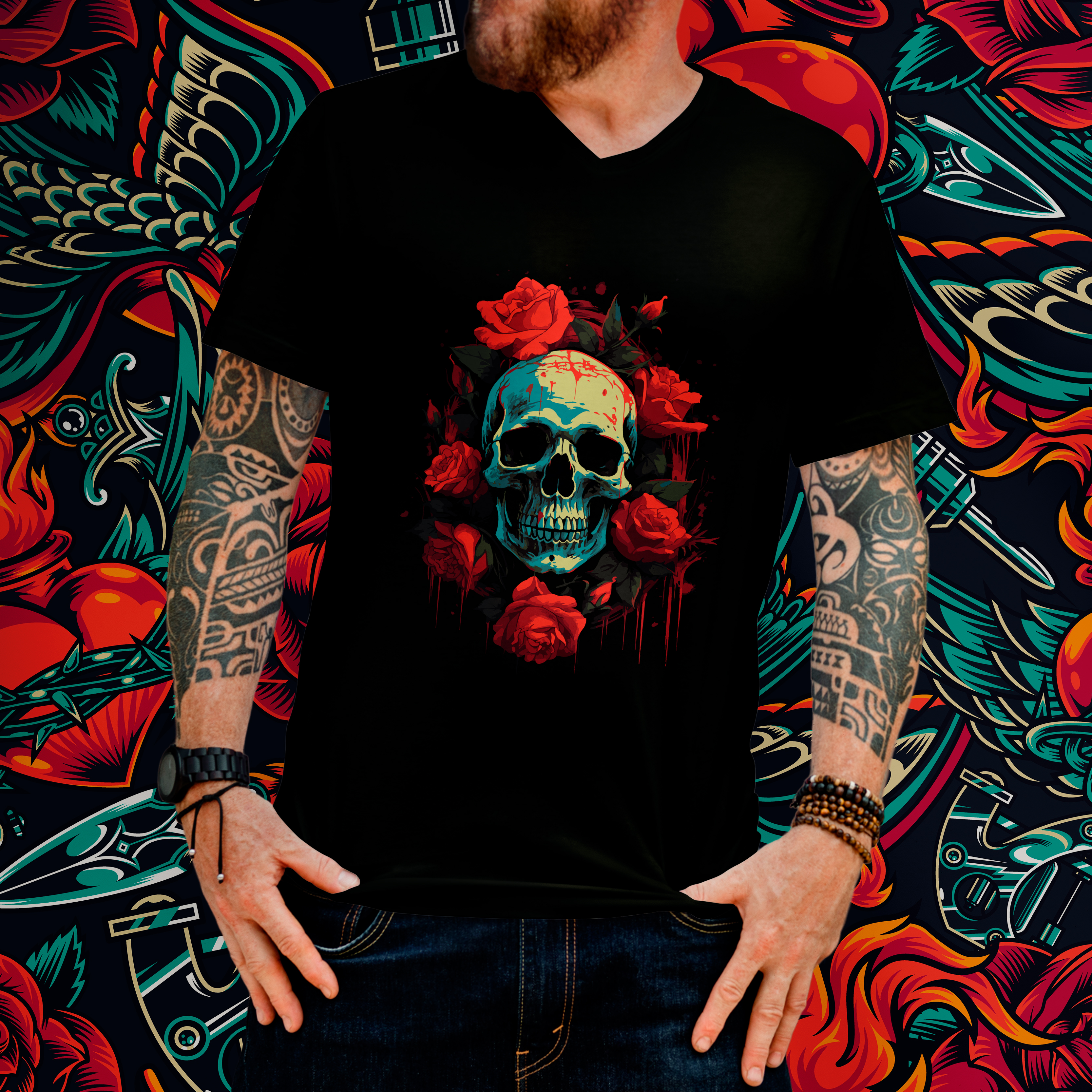 Caveira e Rosas: A Dança da Vida entre Sombras e Pétalas