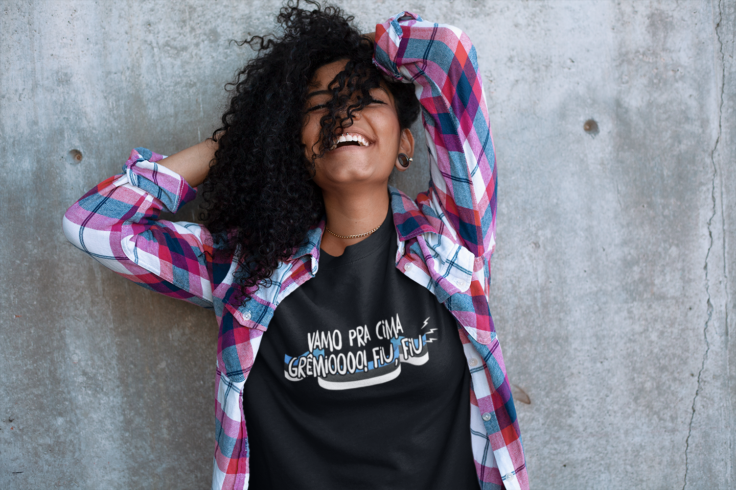 Baby Look Vamo Pra Cima Grêmio! Fiu, Fiu - Estampa Branca