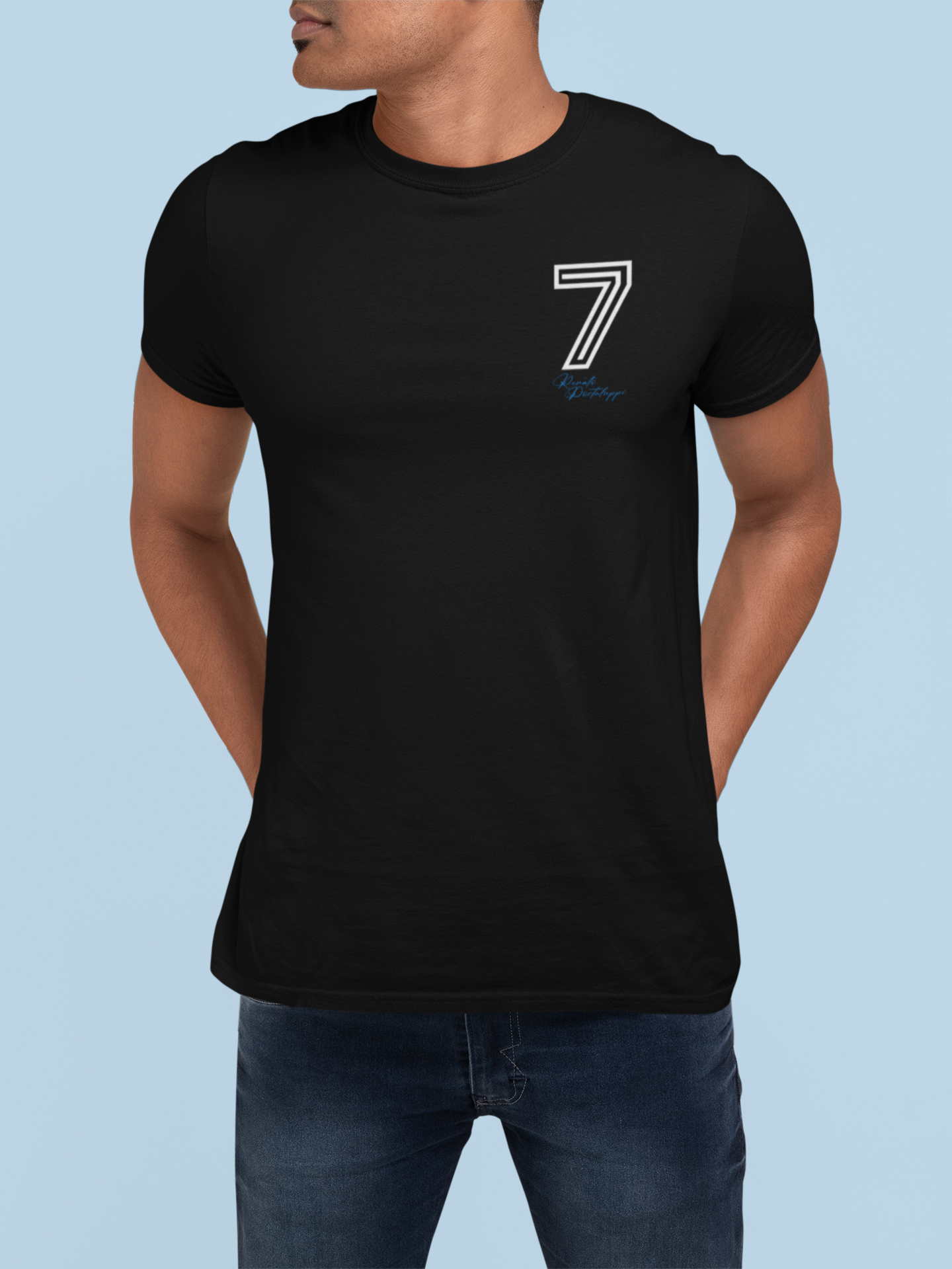 Camiseta 7 Renato - Estampa Branca e Azul