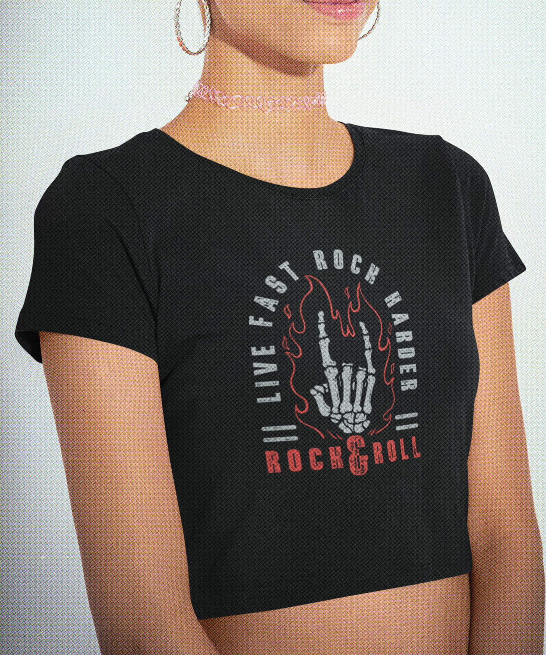 Cropped Printfull Hand Skeleton Rock & Roll