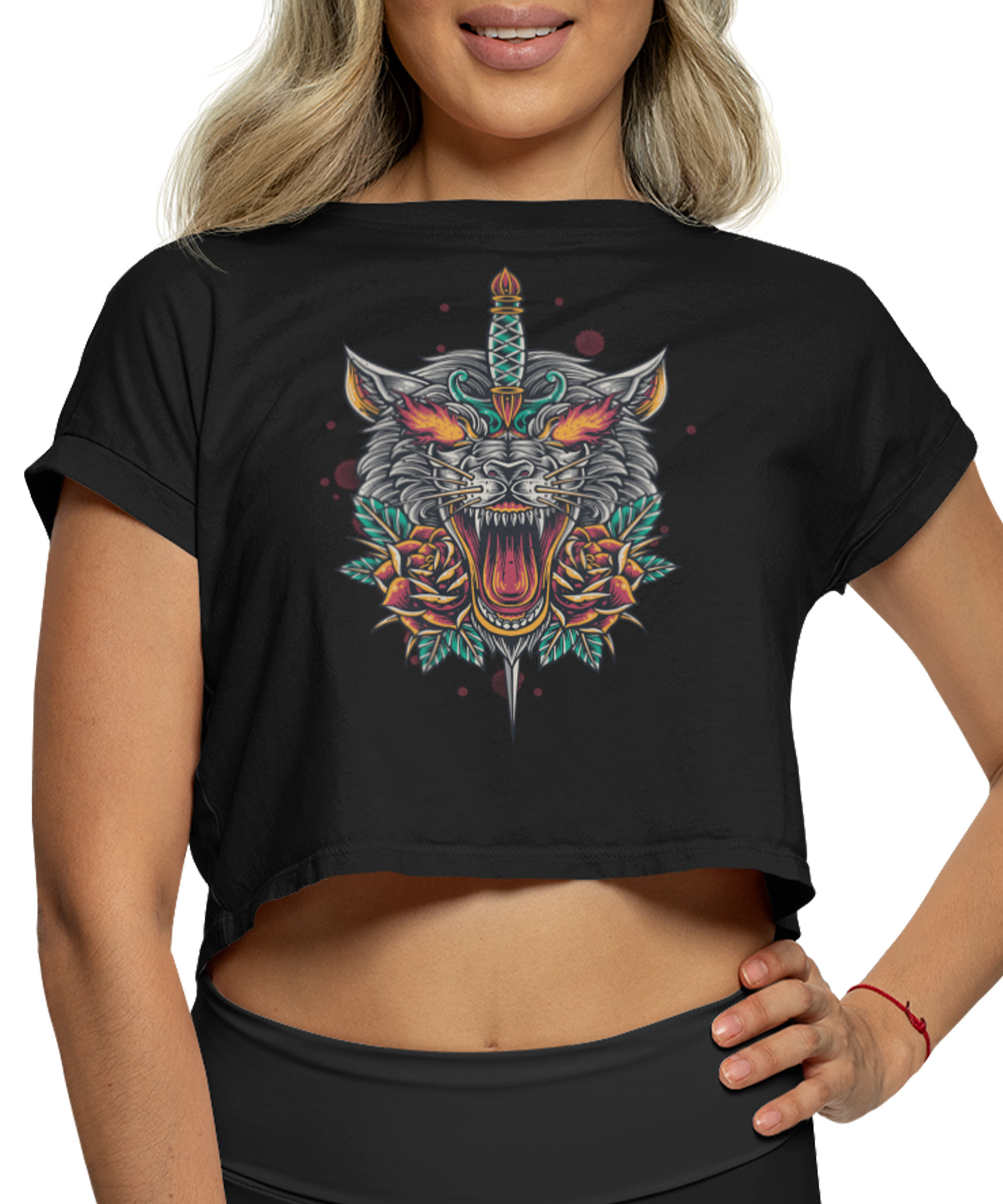 Cropped Printfull Stabbed Wolf