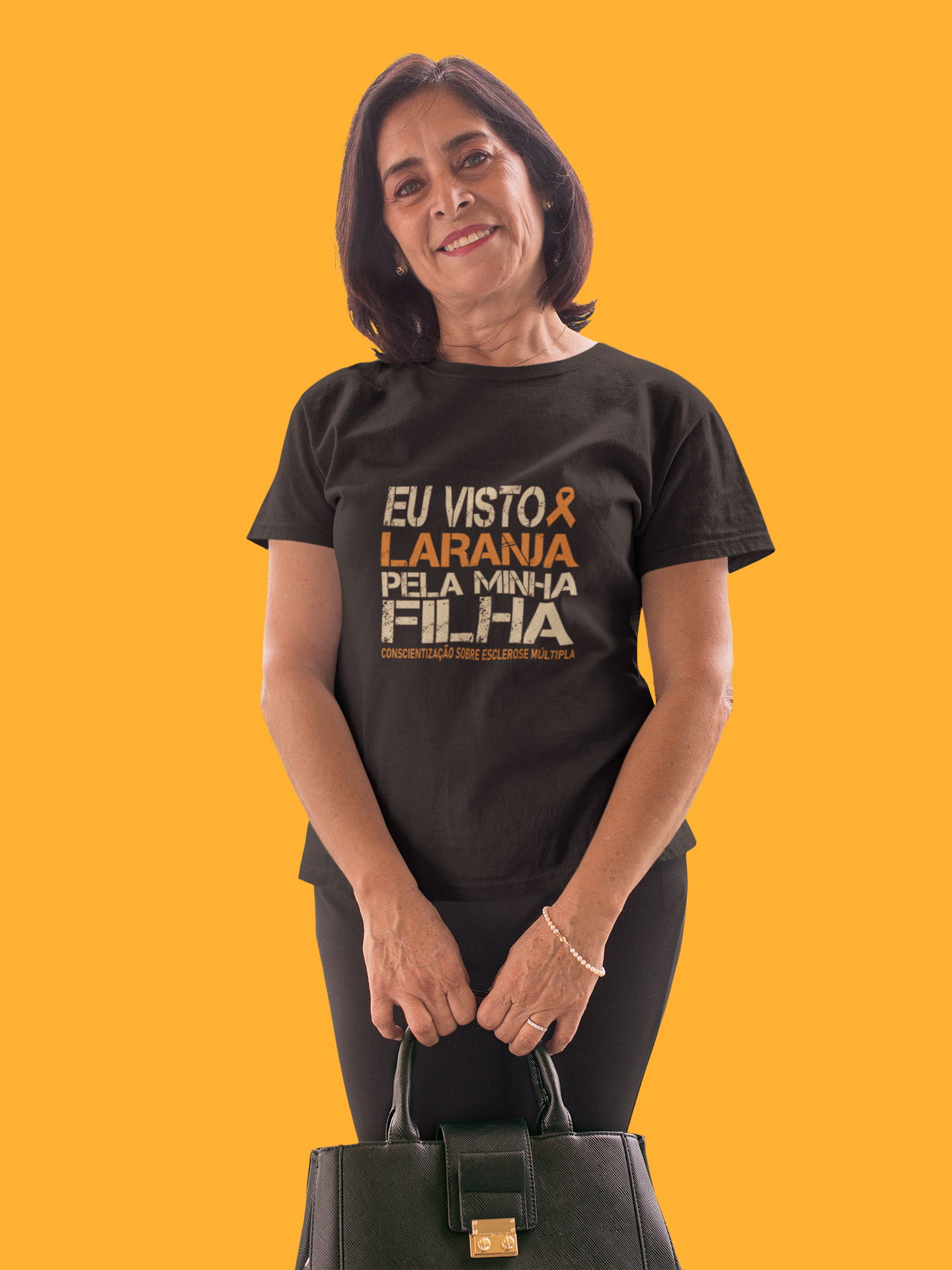 Eu visto laranja pela minha filha -- Baby Look Preta
