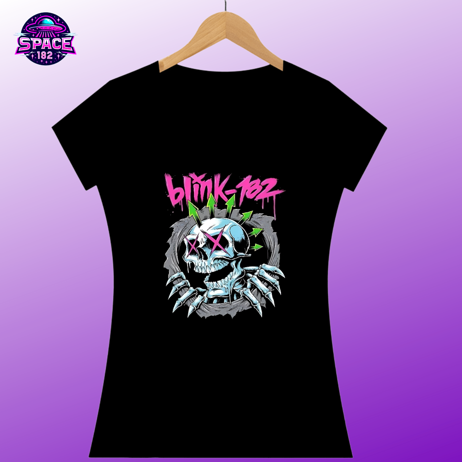 Nome do produto: Camiseta  blink 182  caveira  Quality   Feminina 