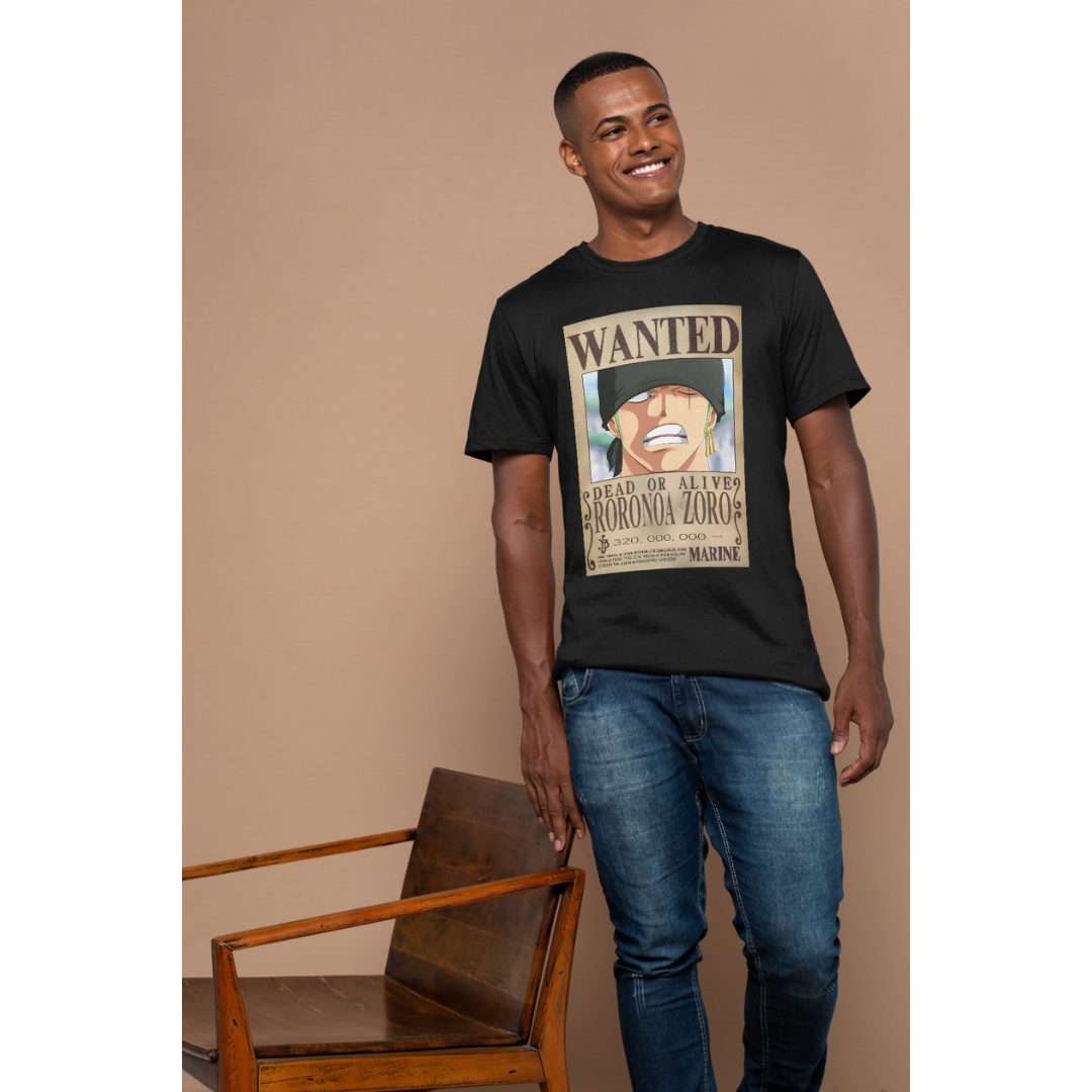 Nome do produto: Camisa do Cartaz de Procurado do Temido Caçador de Piratas:Roronoa Zoro