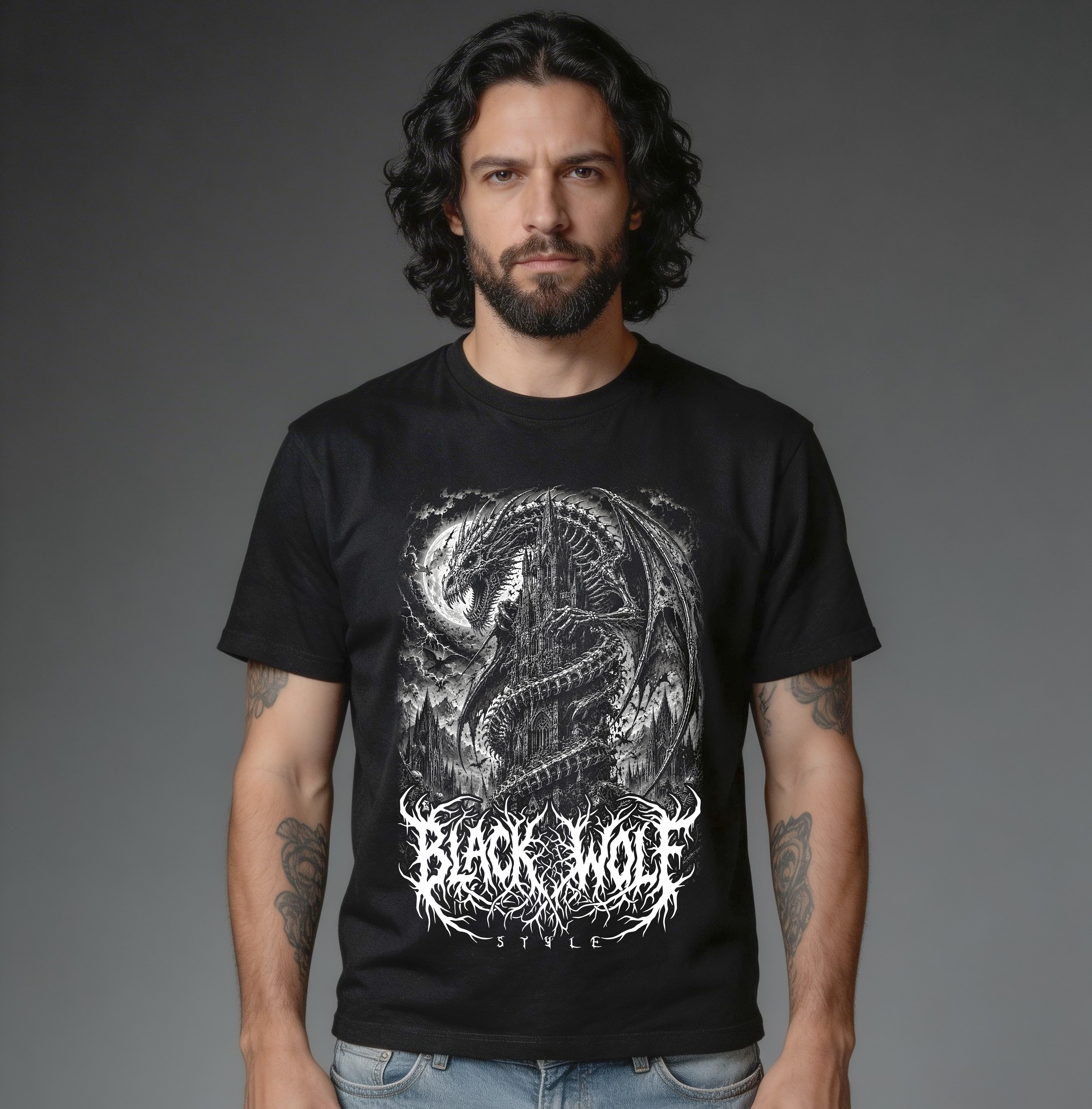 Camiseta Quality - Black Wolf Style - Tower Guardian