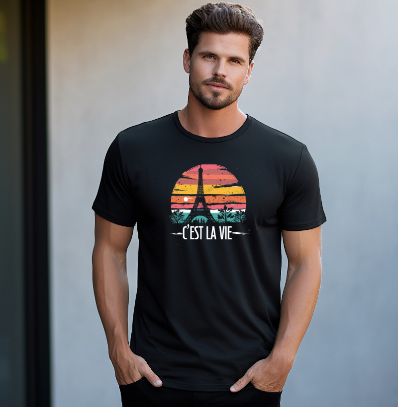Camiseta (T-Shirt) C'est La Vie: Embrace the Parisian Sunset in Retro Colors