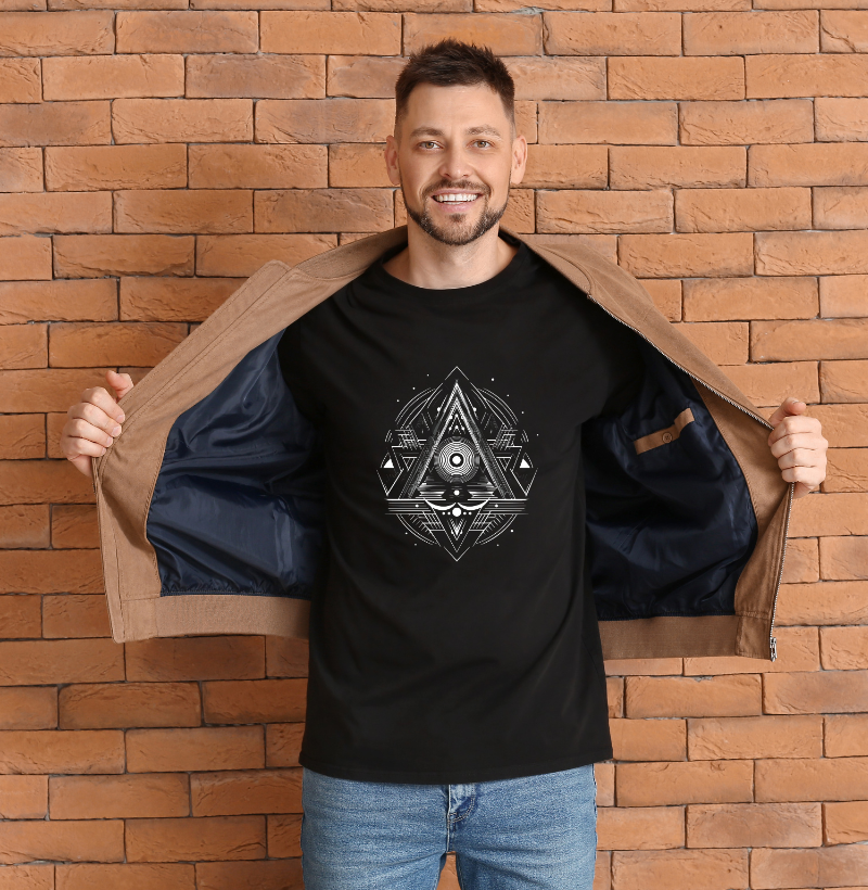 Nome do produto: Camiseta (T-shirt) Mystic Triad: Unveil the Secrets with this Illuminati-Inspired Tee