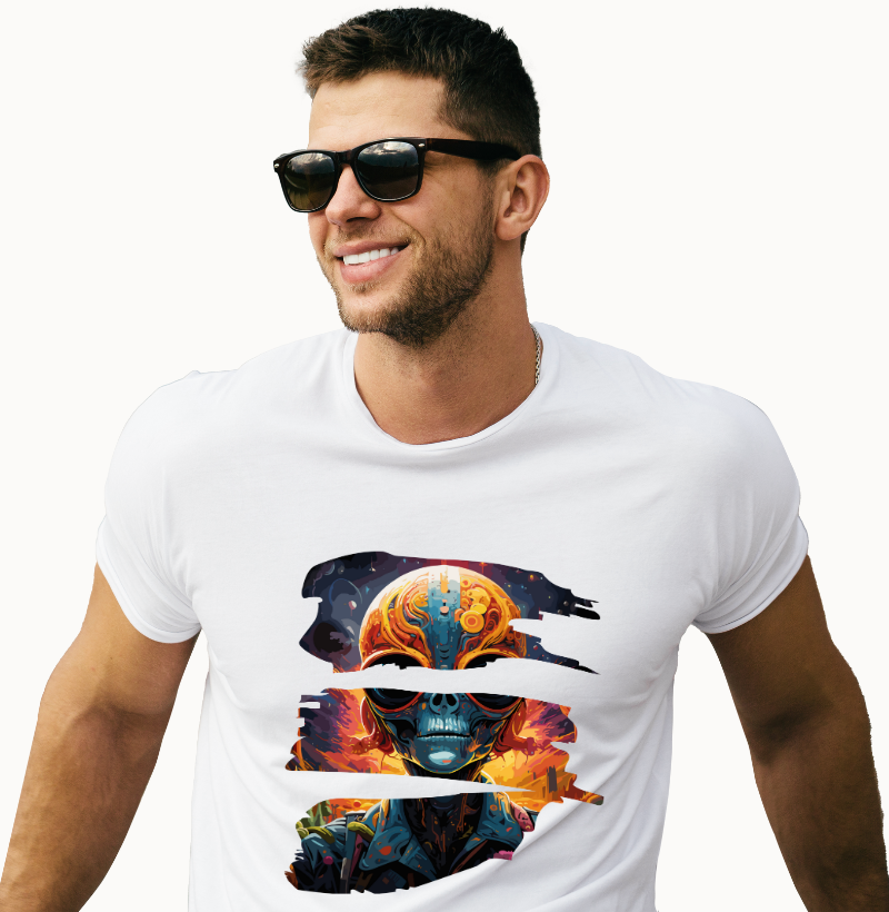 Camiseta (T-shirt-Prime) CosmoPsyche: The Hyper-Realistic Psychedelic Alien Portrait