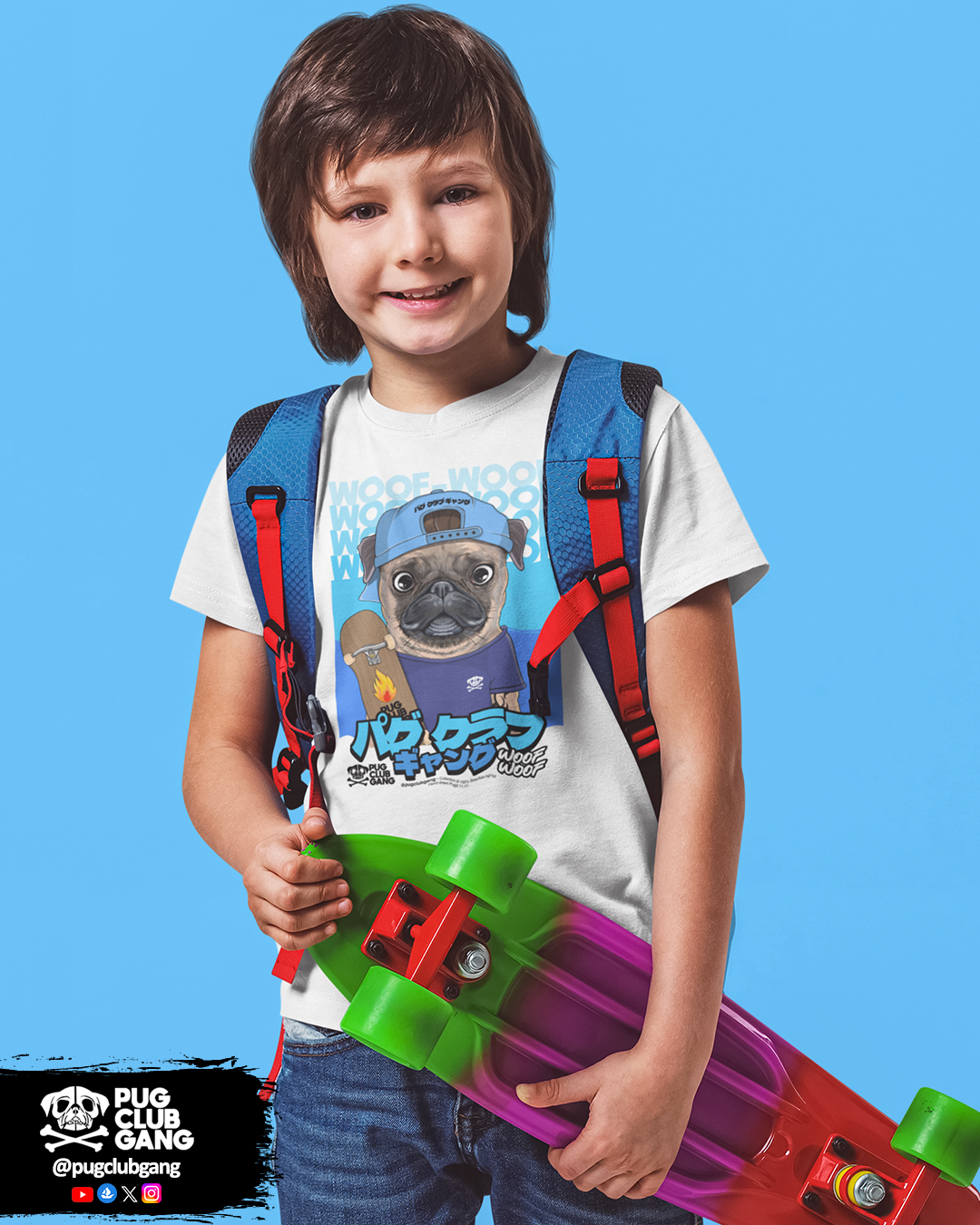 Camiseta Infantil Pug Skate