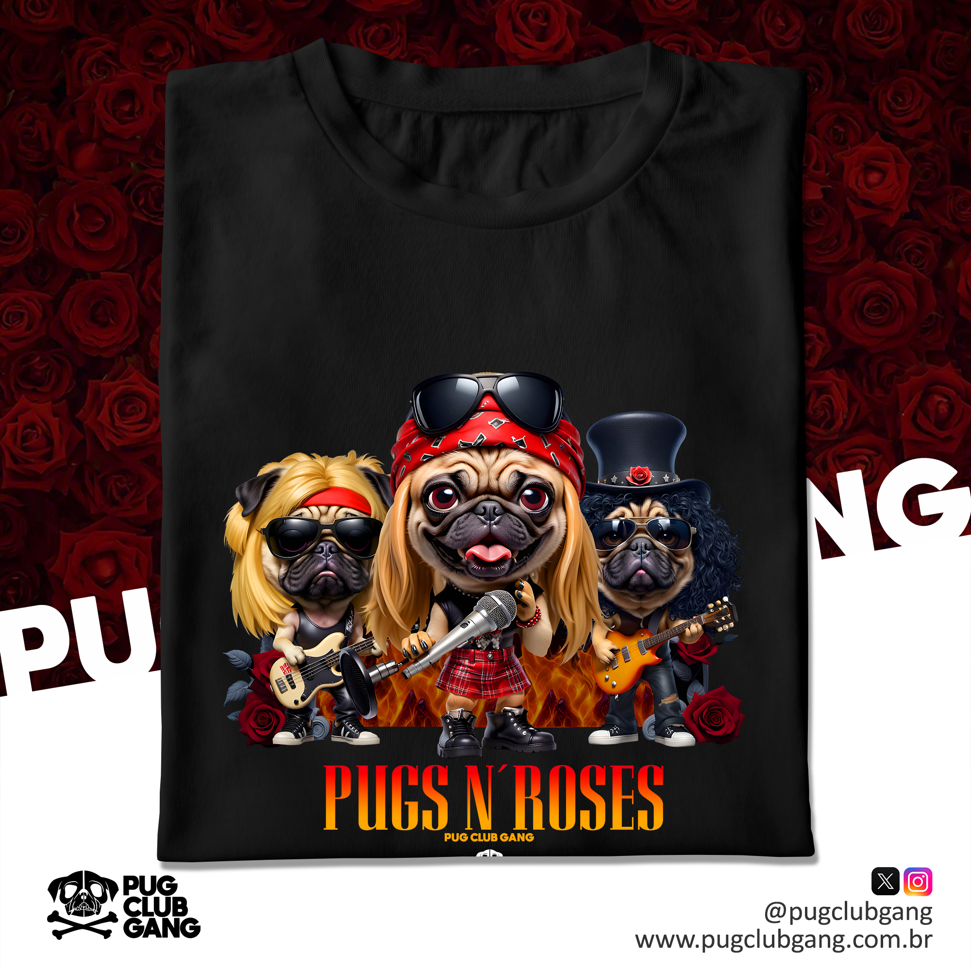 Camiseta Pug - Pugs n´Roses
