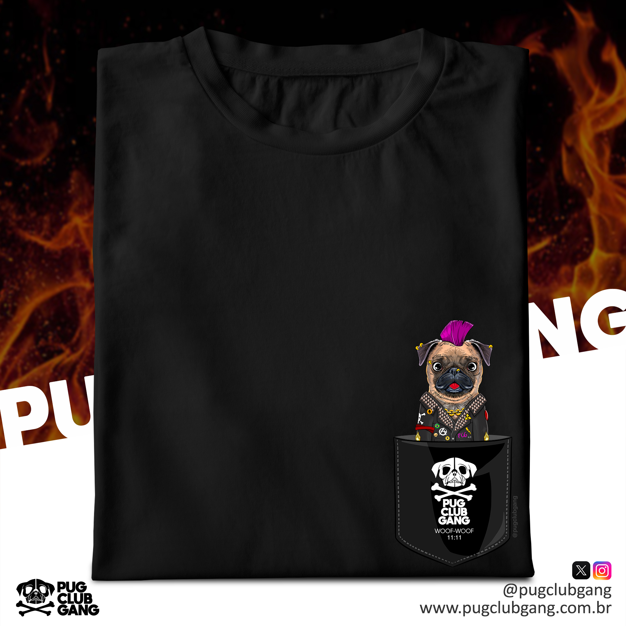 Camiseta Pug Punk - Bolso Fake