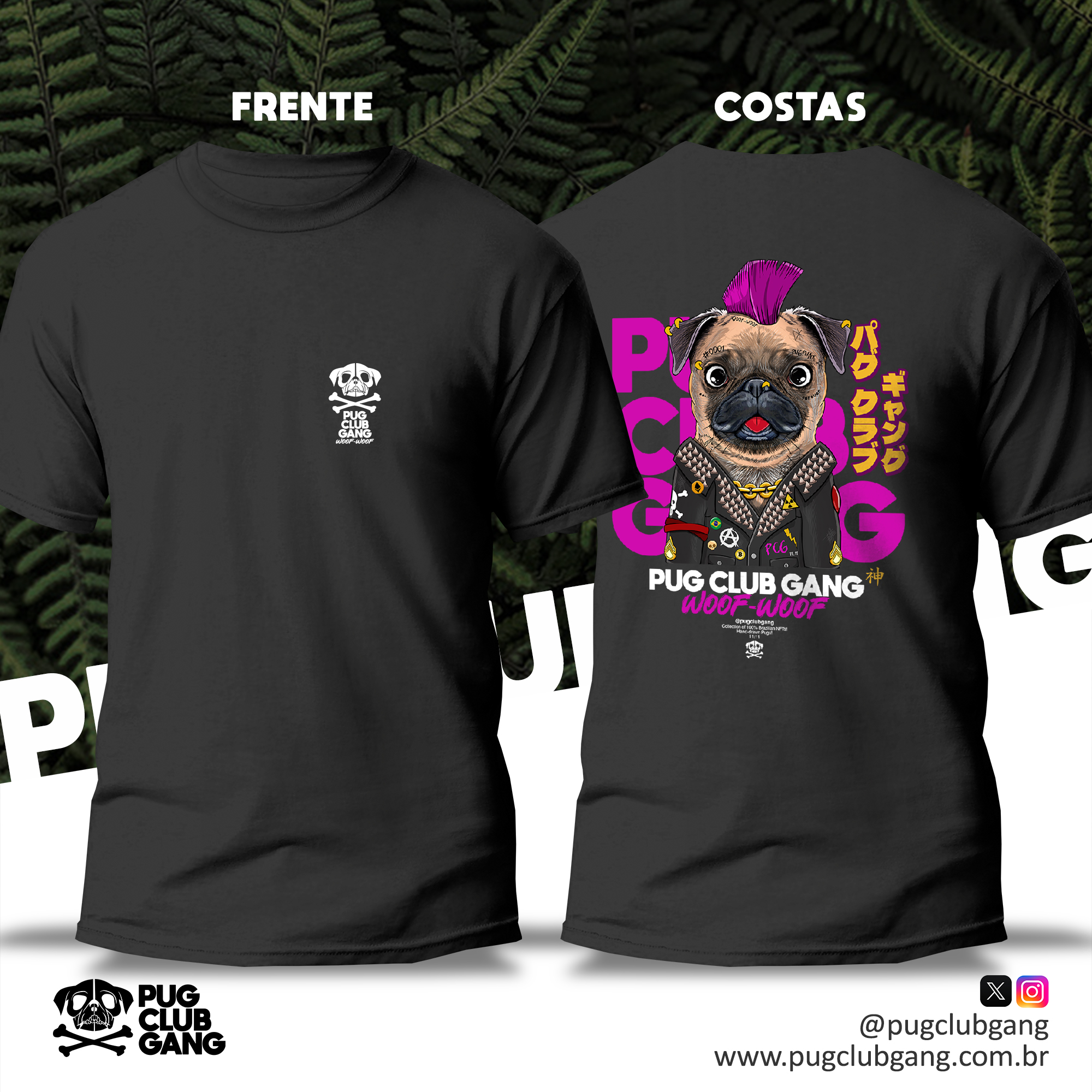 Camiseta Pug - Pug Club Gang Frente e Costas Pug 0001