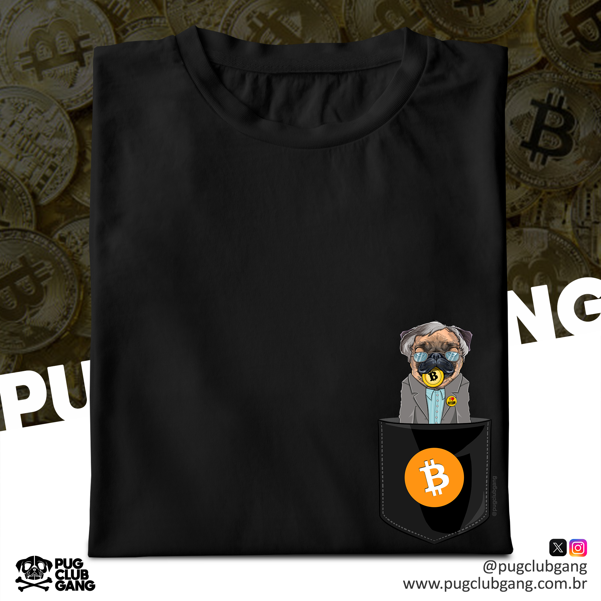 Camiseta Pug Bitcoin - Bolso Fake