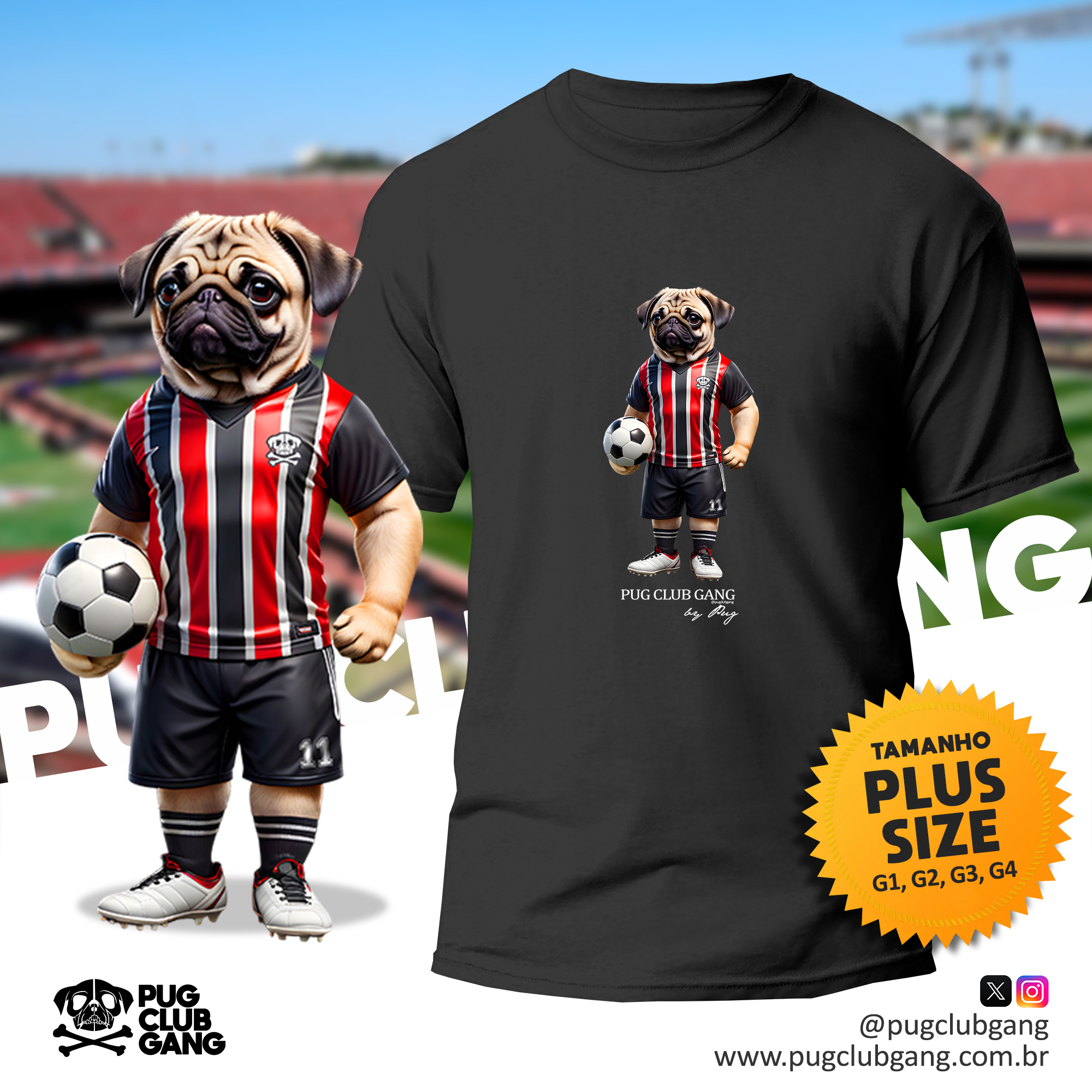 Camiseta Pug - Pug Jogador - Plus Size