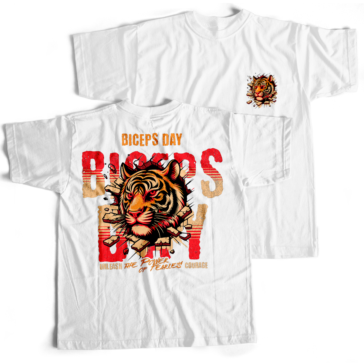 Nome do produto: Camiseta Branca - Biceps Day (Frente/Costas)