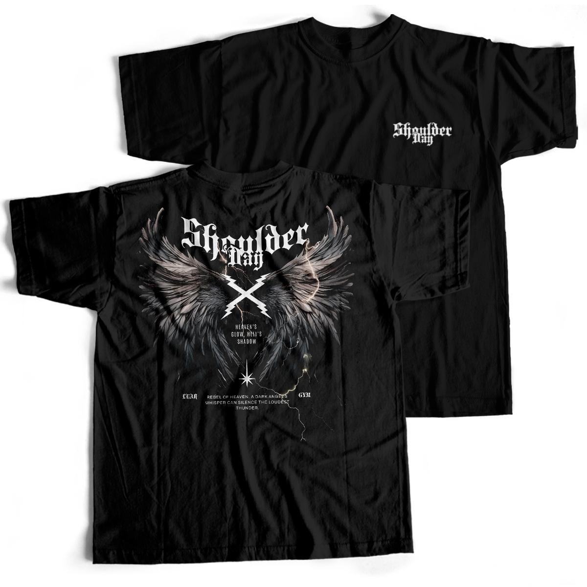 Camiseta Preta - Shoulder Day (Frente/Costas)