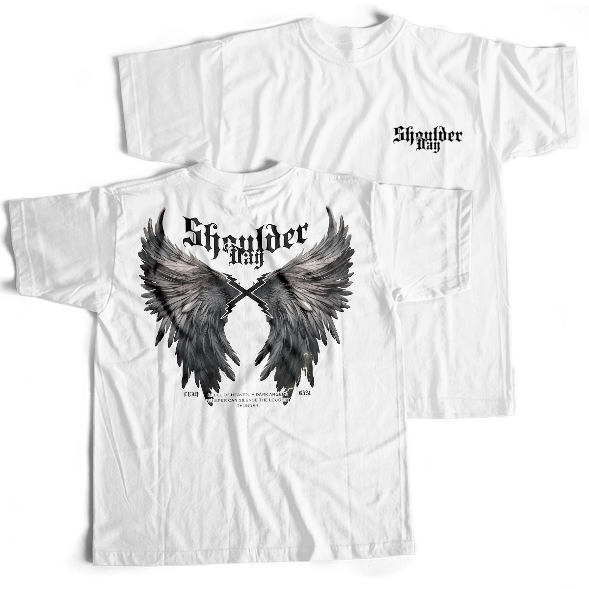 Camiseta Branca - Shoulder Day (Frente/Costas)