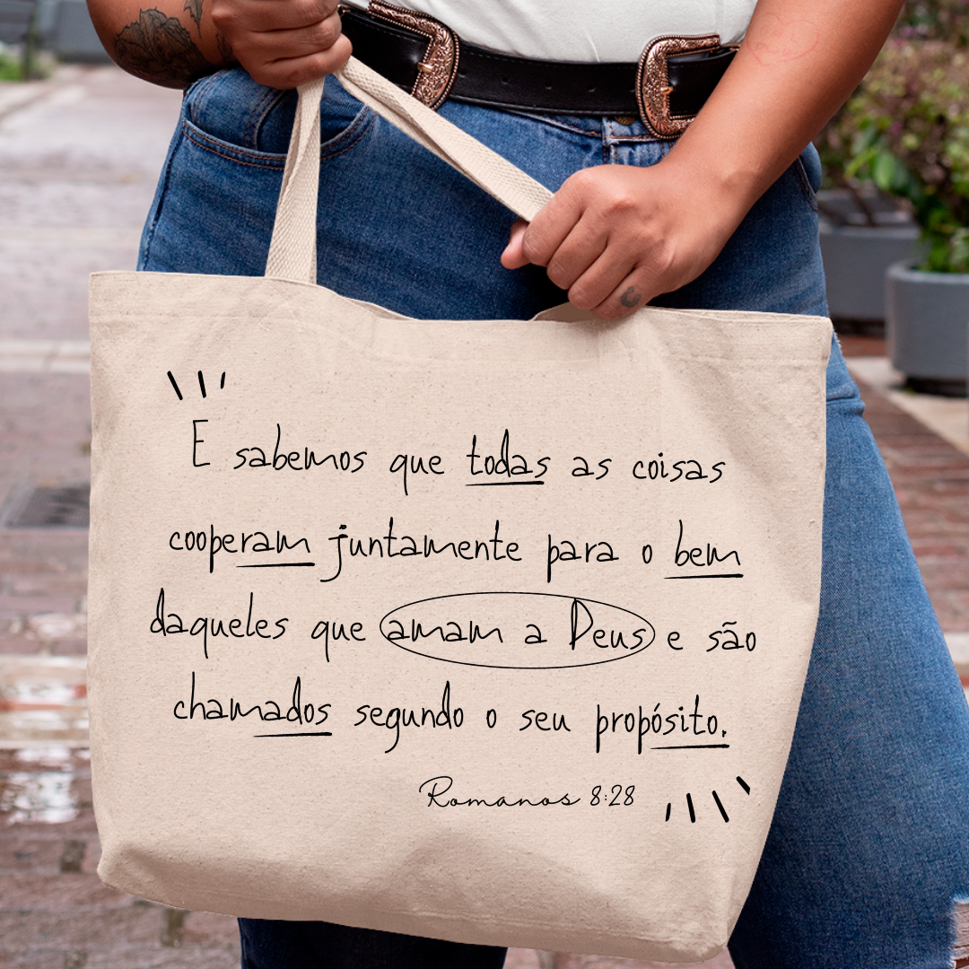 Eco Bag Versículo - Romanos 8:28 - Tudo Coopera para o bem
