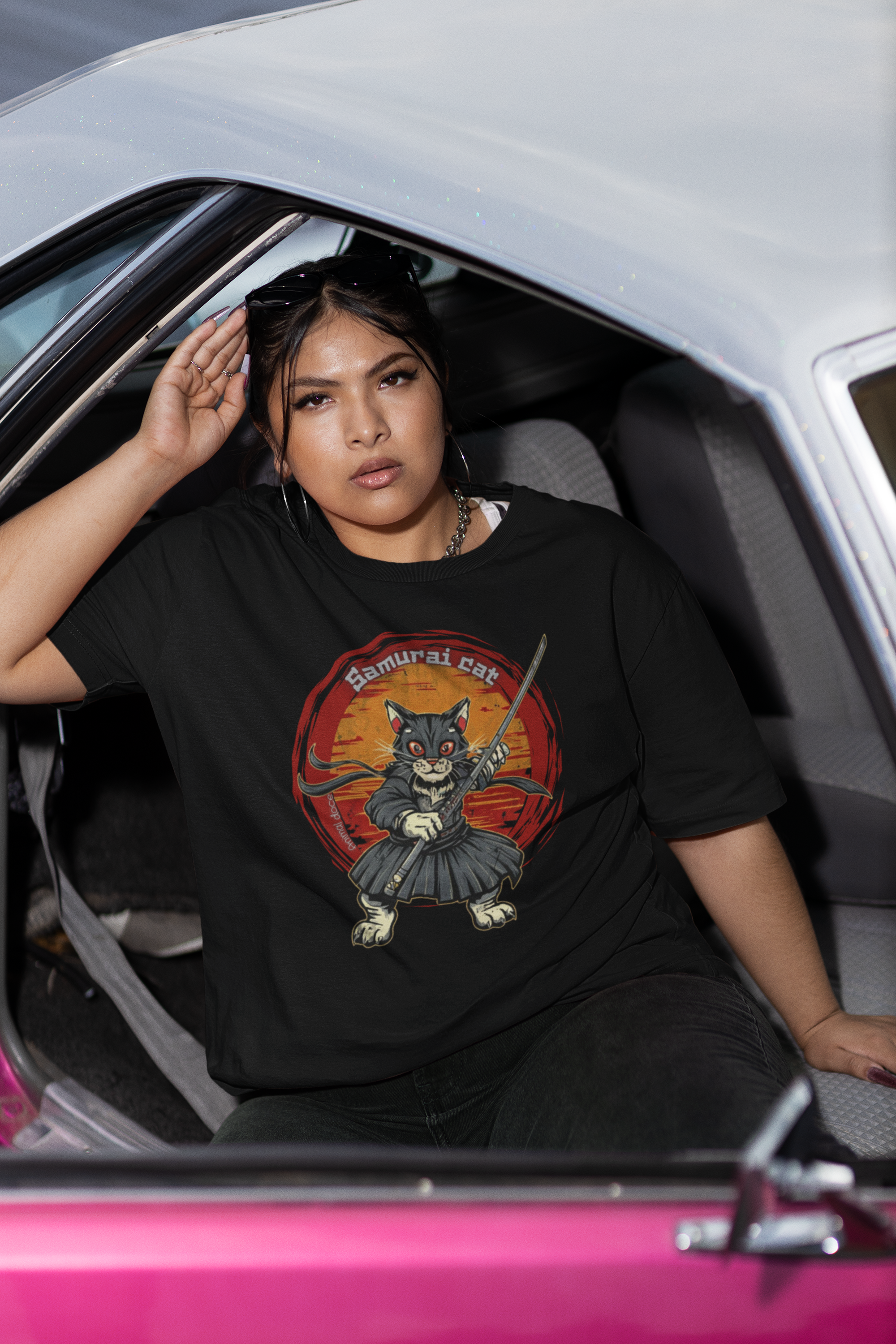 CAMISETA T-SHIRT PLUS SIZE, SAMURAI CAT