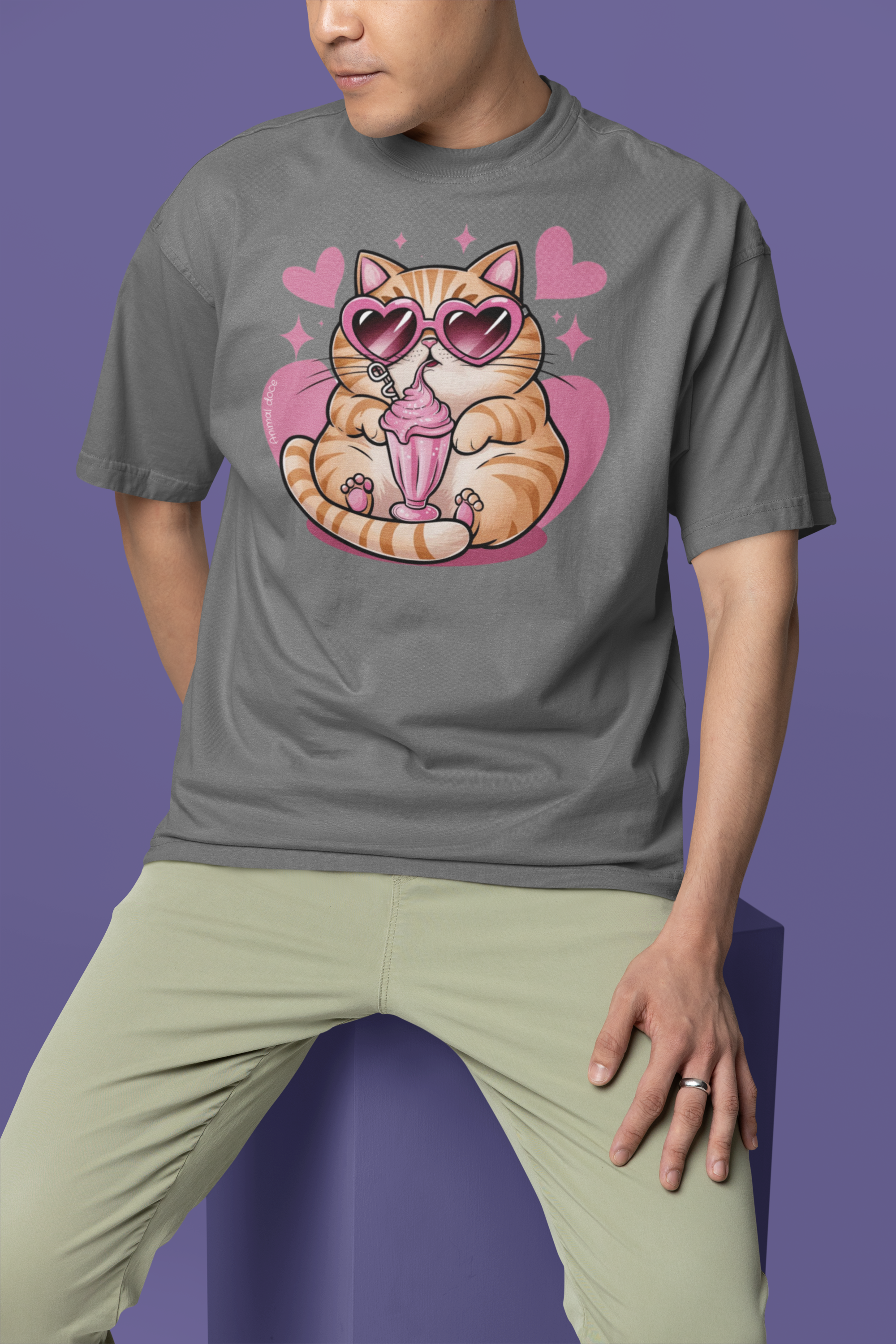 CAMISETA T-SHIRT ESTONADA, CAT LOVE