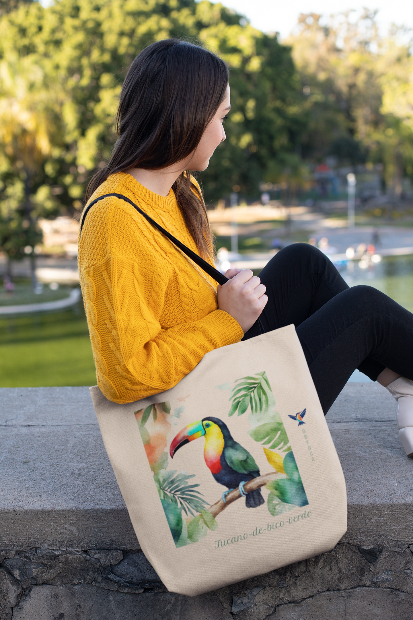 Ecobag Tucano-de-bico-verde - Coleção Aquarela