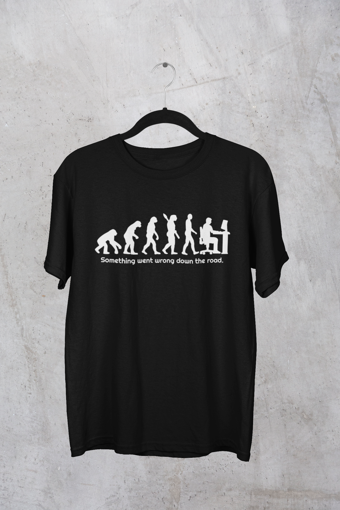 Camiseta Evolução Humana Something Went Wrong Down The Road