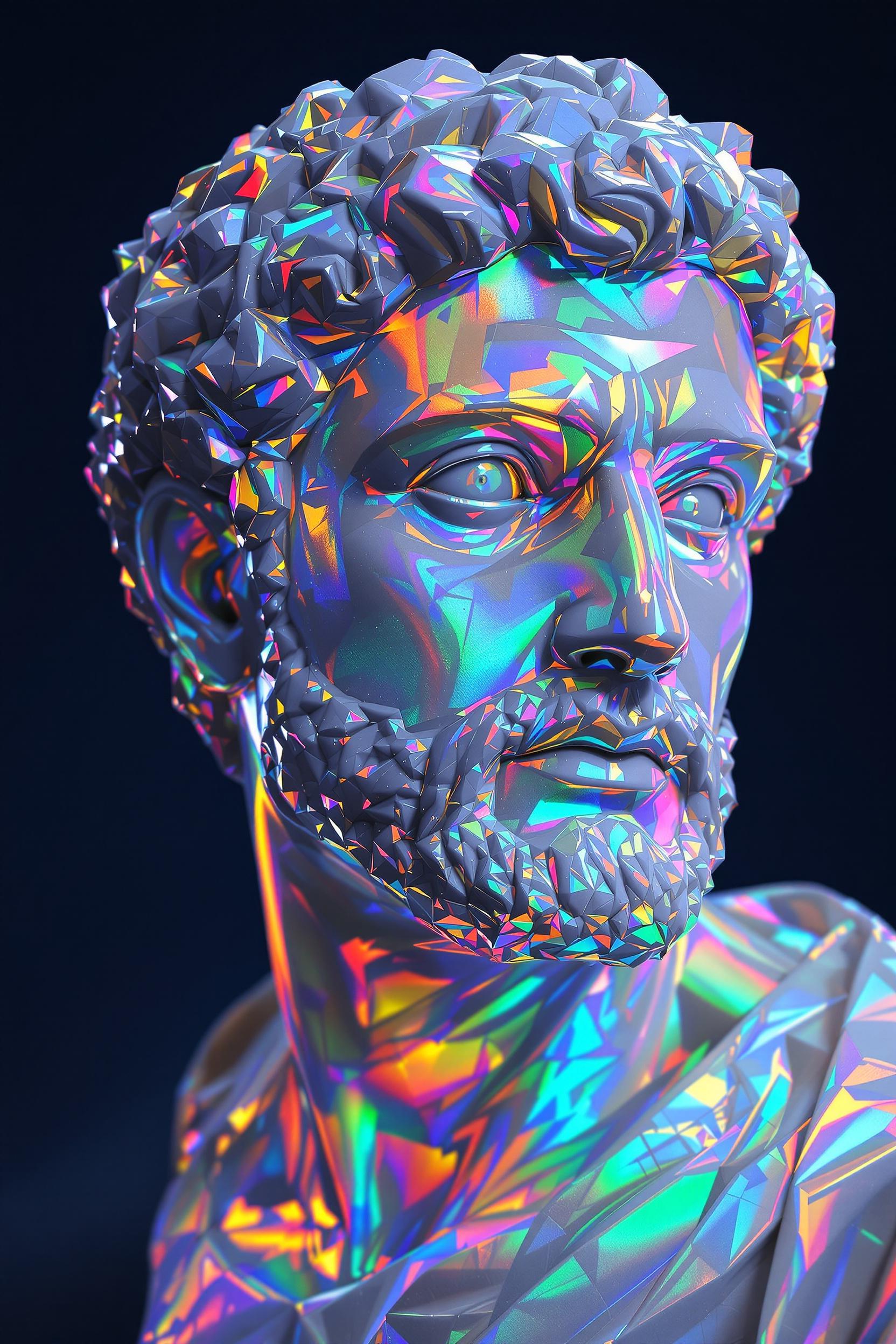 Nome do produto  Boné Prime Com TelaUm deslumbrante busto masculino de mármore iridescente, renderização em 8K com Unreal Engine, cores vibrantes, muito reflexivo, iluminação perfeita, fundo azul-índigo escuro, ZBrush.