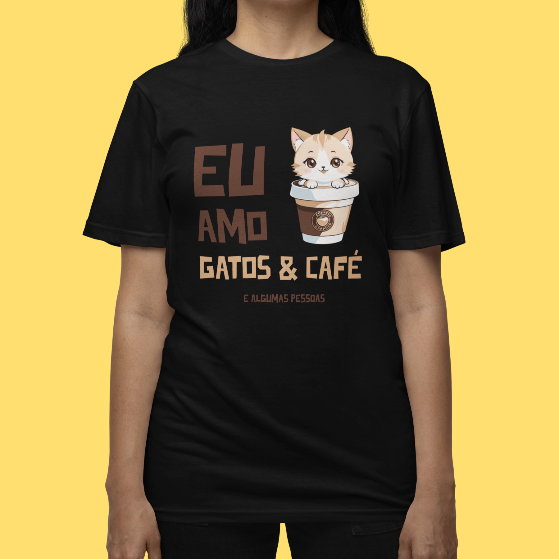 CAMISETA EU AMO GATOS & CAFÉ
