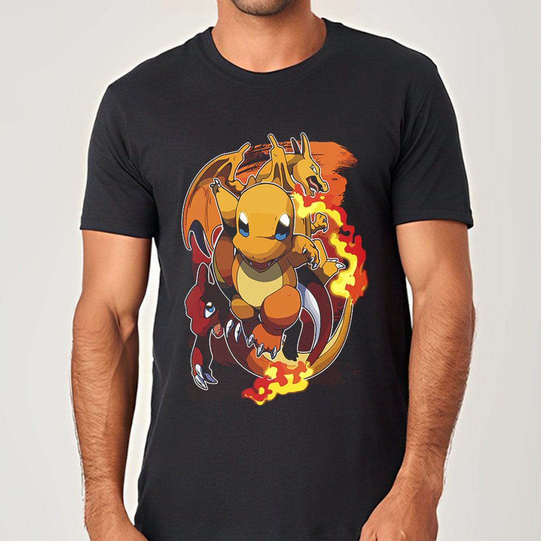 Charmander, Charmeleon e Charizard - Pokemon | Camiseta Unissex