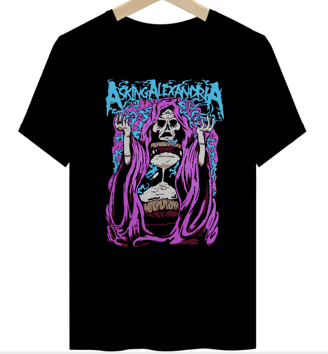 Camiseta ASKING ALEXANDRIA Preta Skull Hourglass Time CGA