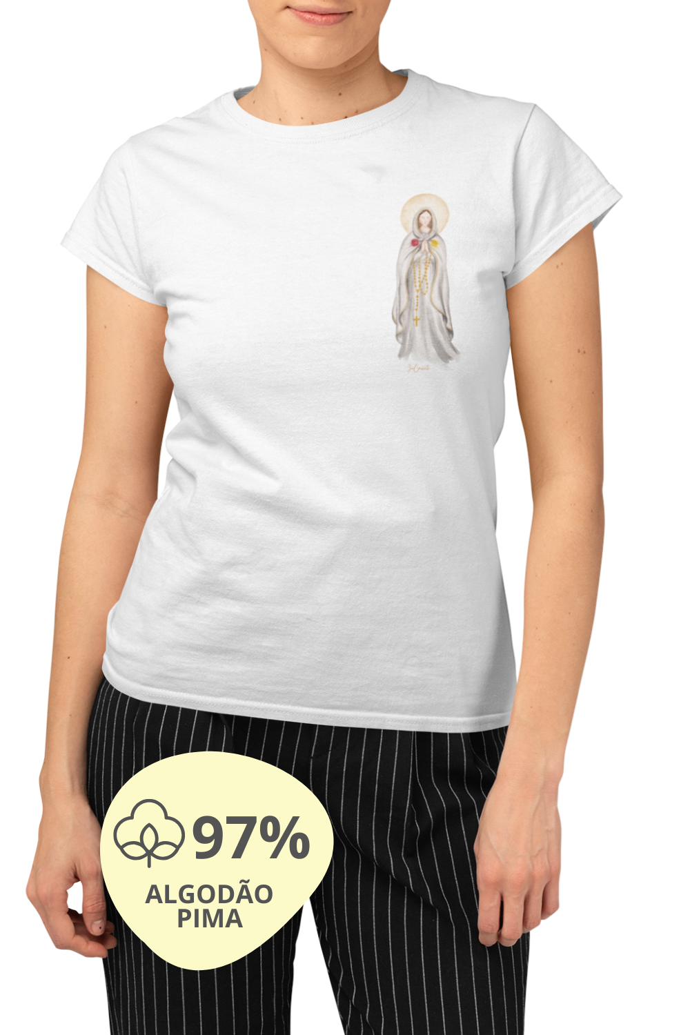 Camiseta Feminina Pima - Mãezinha da Rosa Mística #01