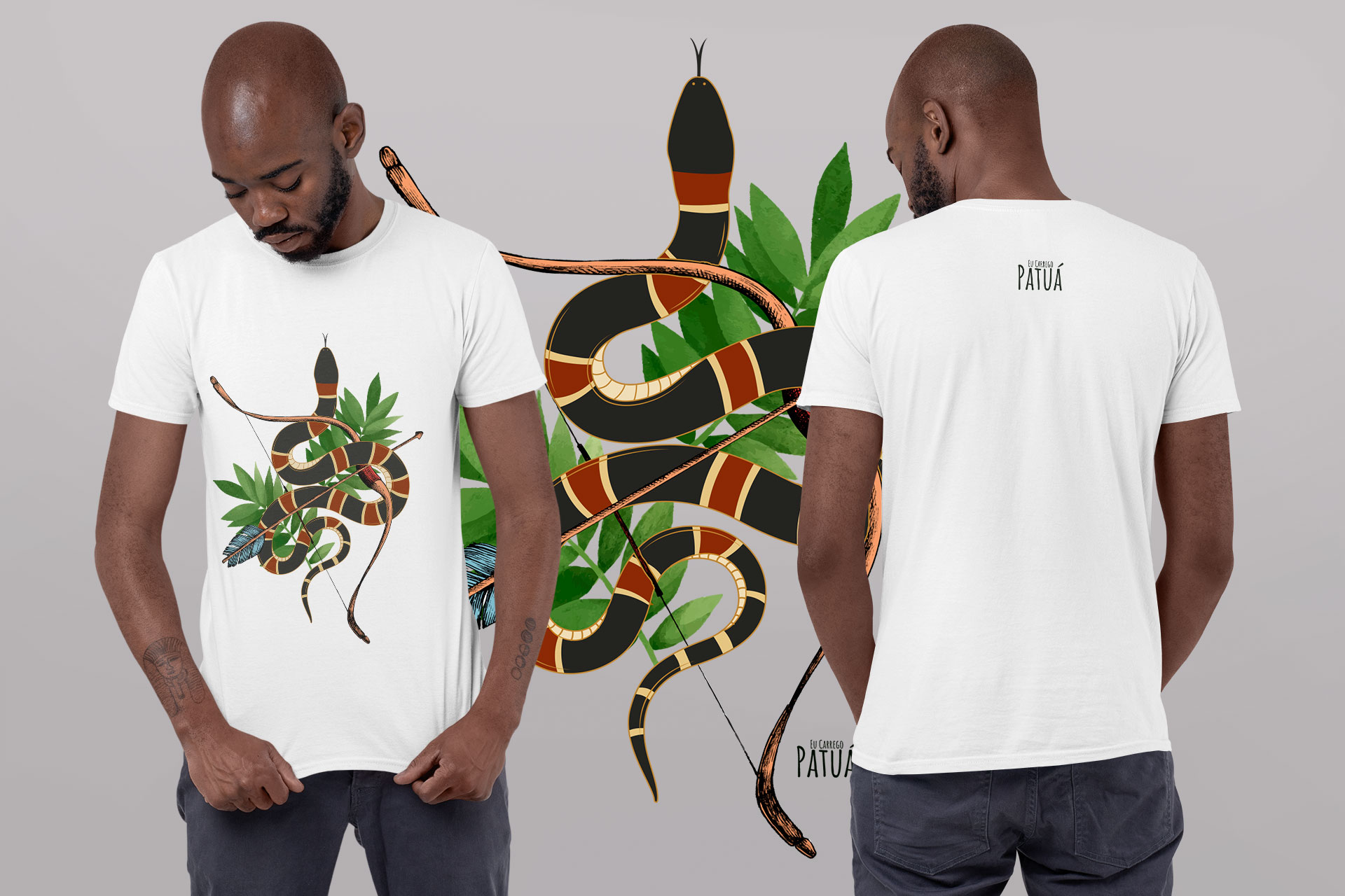 Coleção Símbolos & Elementos - T-Shirt Classic Frente & Verso Caboclo Cobra Coral