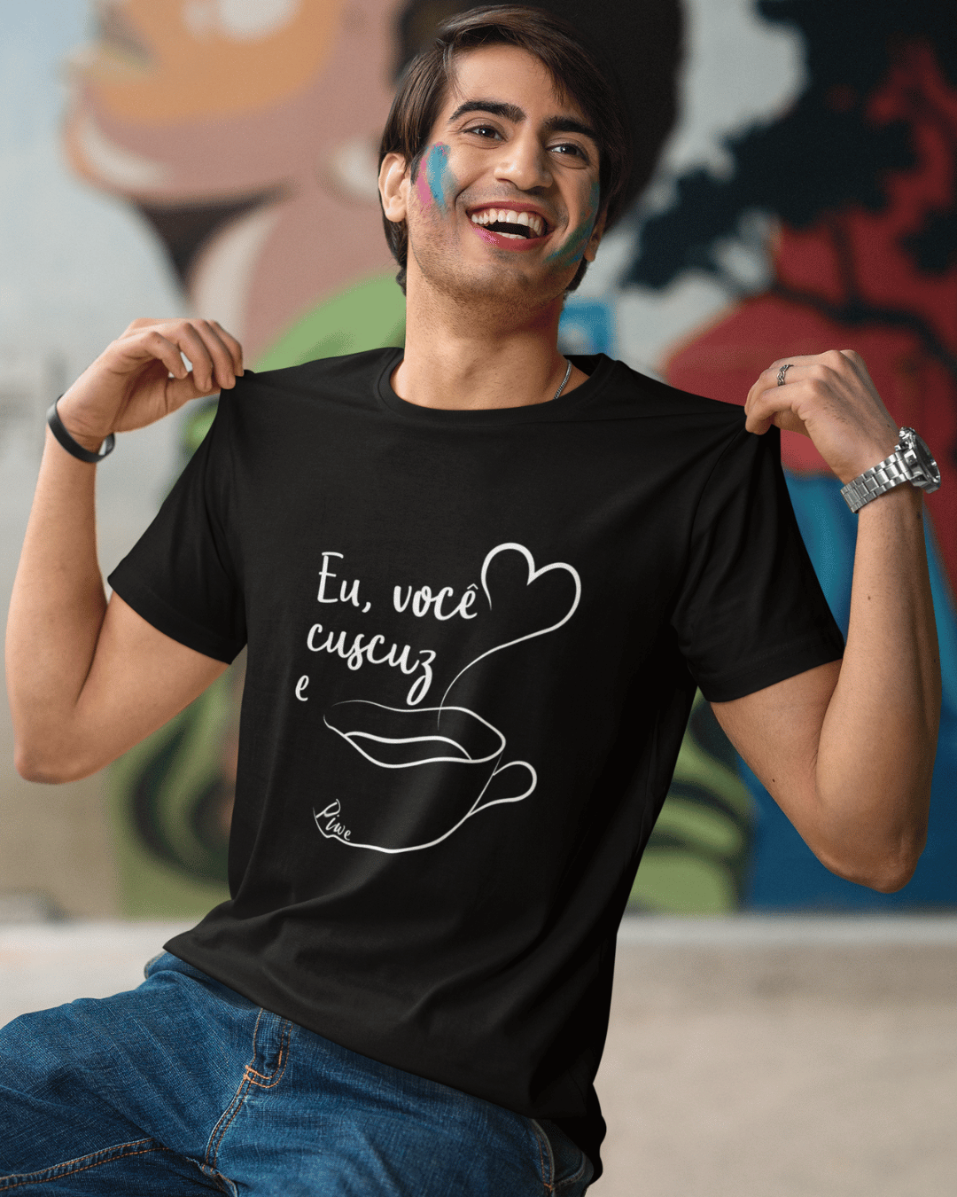 Camiseta Eu, Você, Cuscuz e Café Masculina