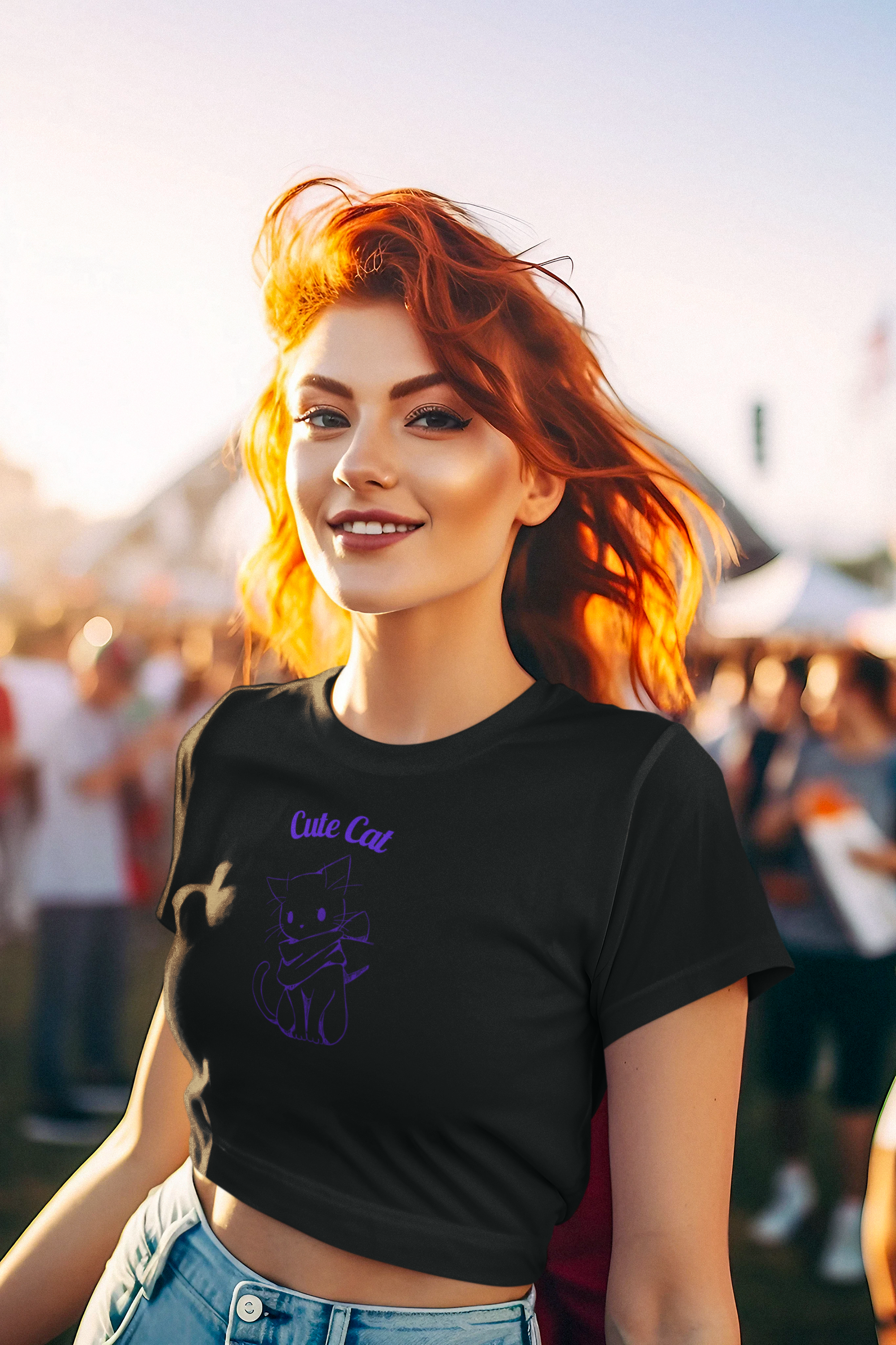 Camiseta Básica Cropped Crush Cat