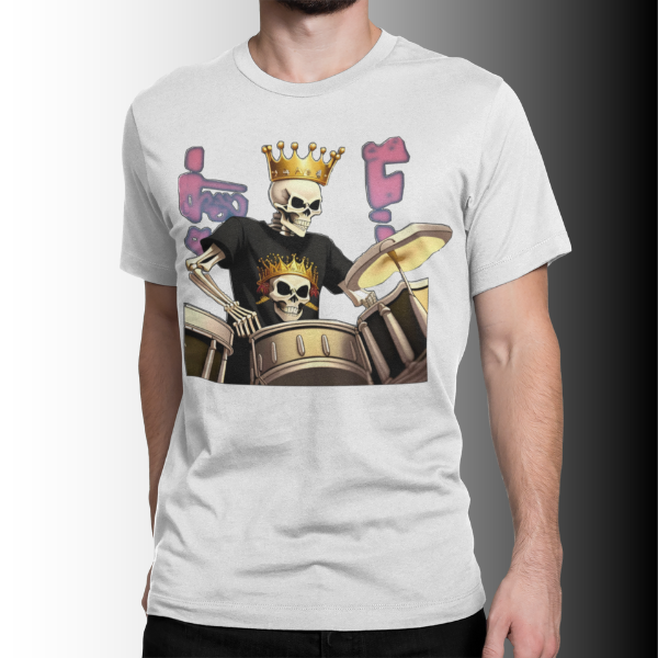 Camiseta Estampa Caveira King Baterista 