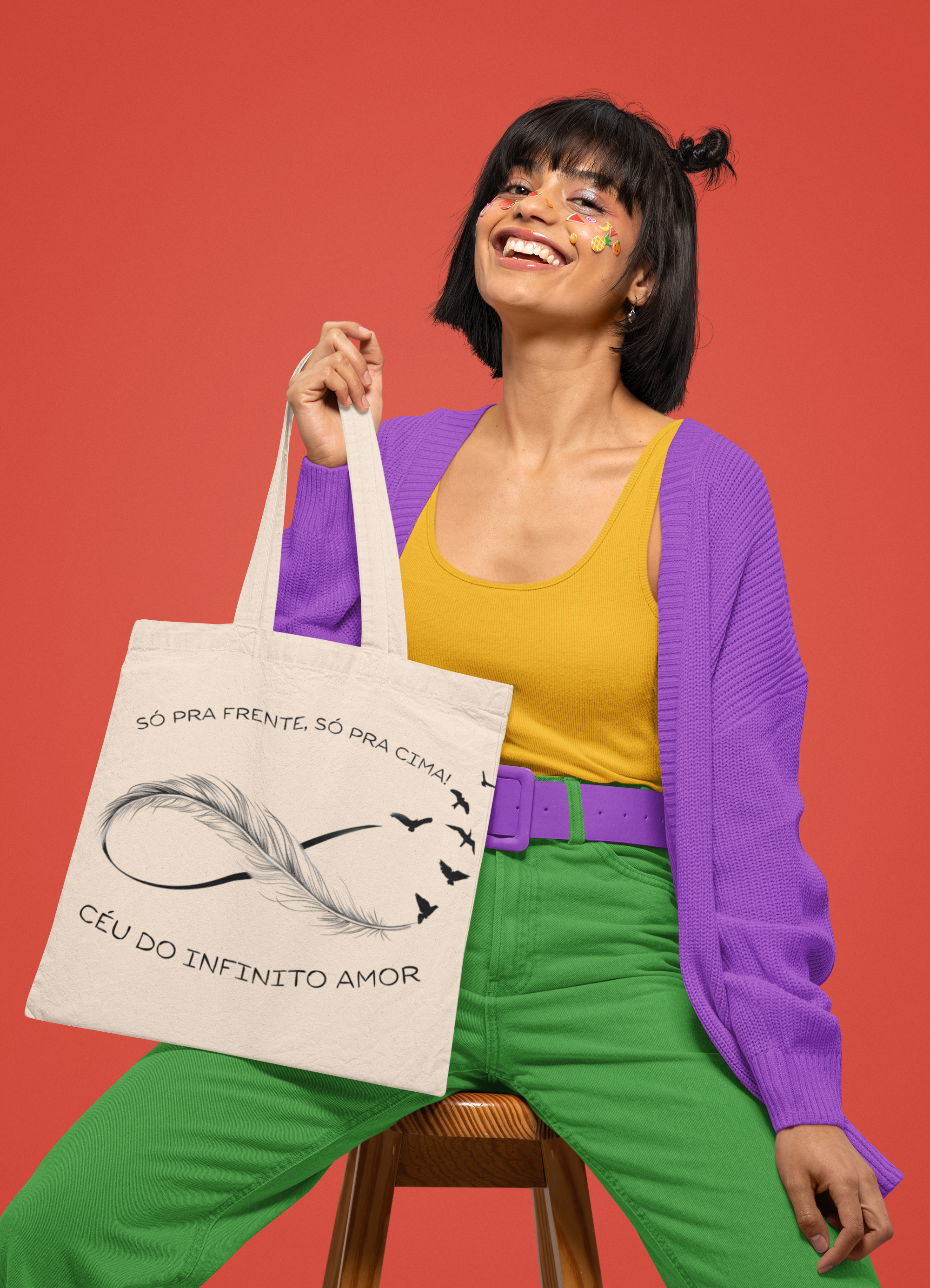 Ecobag Pena e Passáros Simbolo do Infinito Preto e Branco