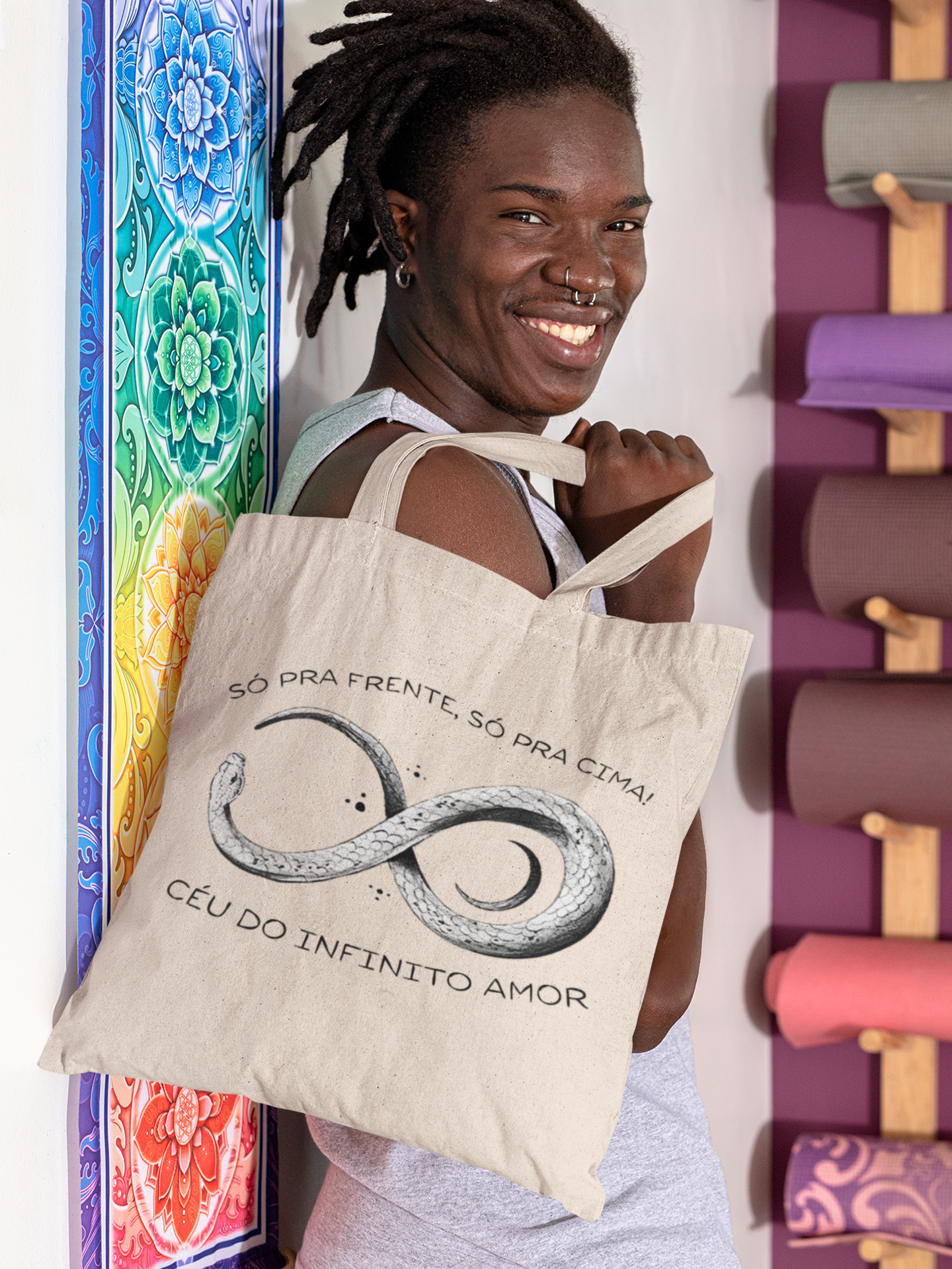 Ecobag Cobra e Lua Simbolo do Infinito Preto e Branco