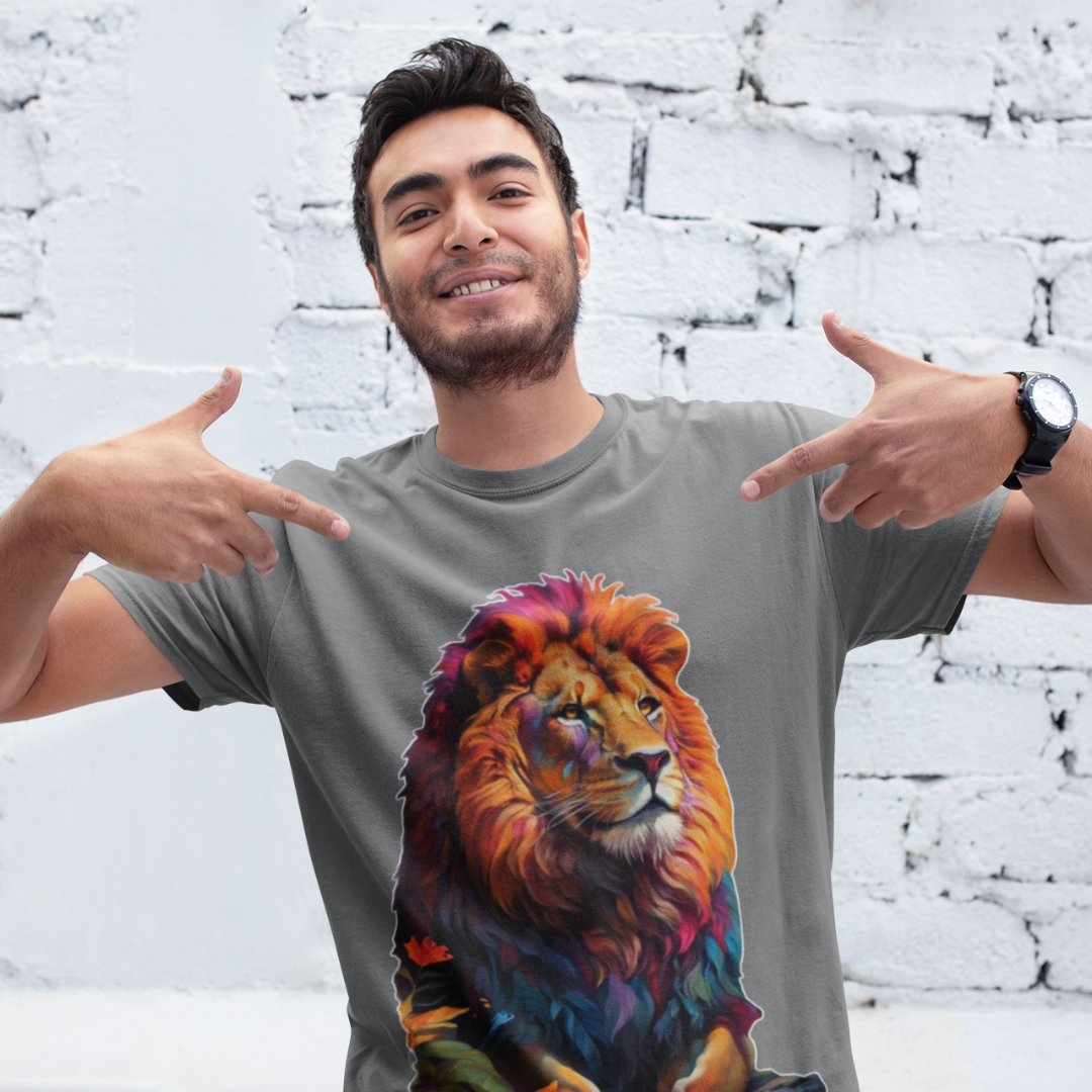 Nome do produto: Camiseta Leão Colorido