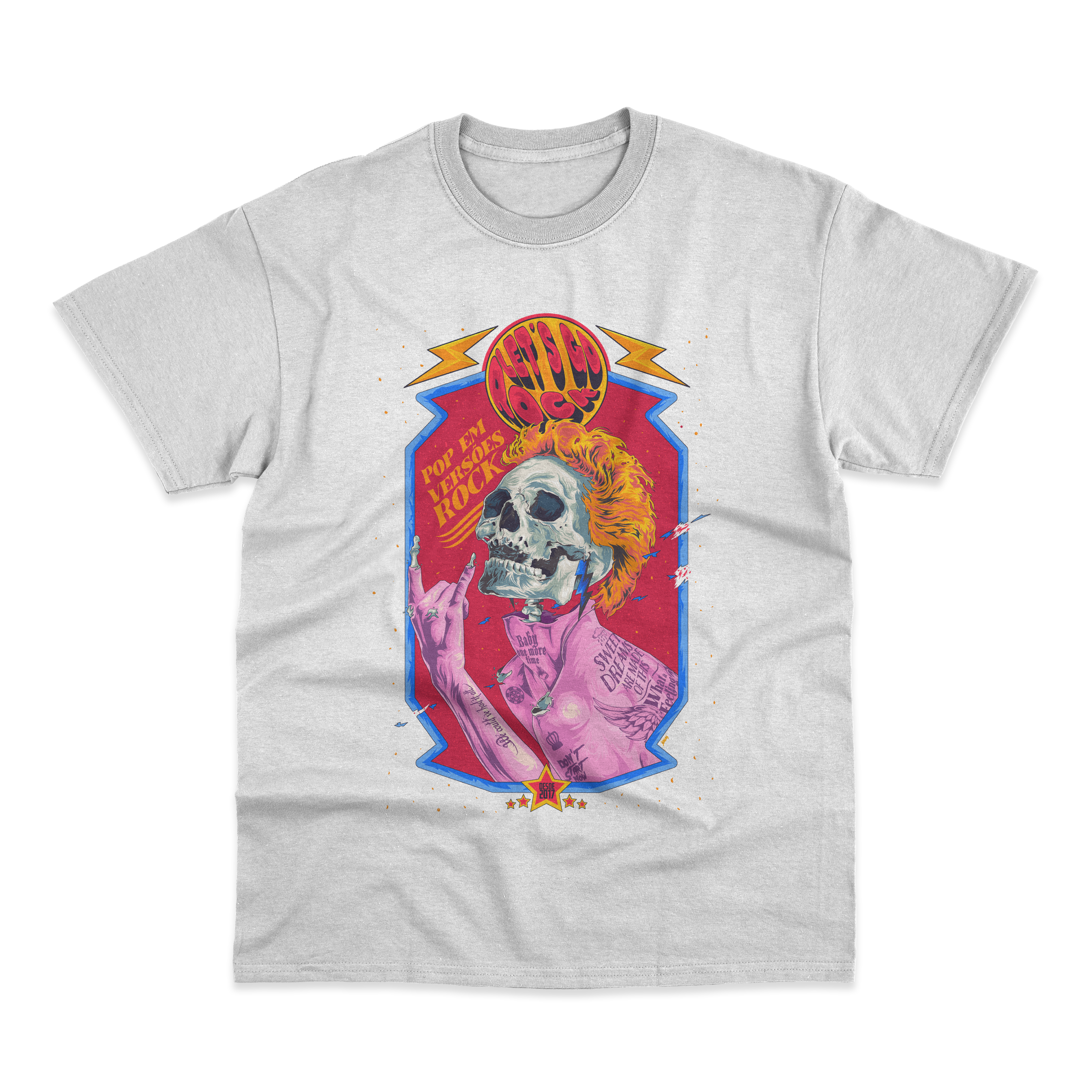 CAMISETA BRANCA LET'S GO ROCK - POSTER