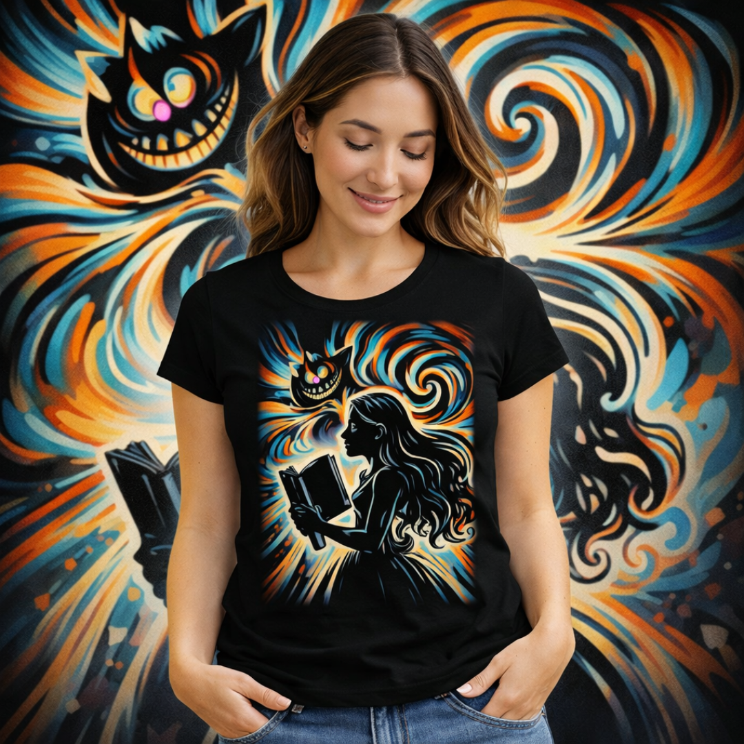 Nome do produto: Camiseta Feminina Silhueta Alice no País das Maravilhas