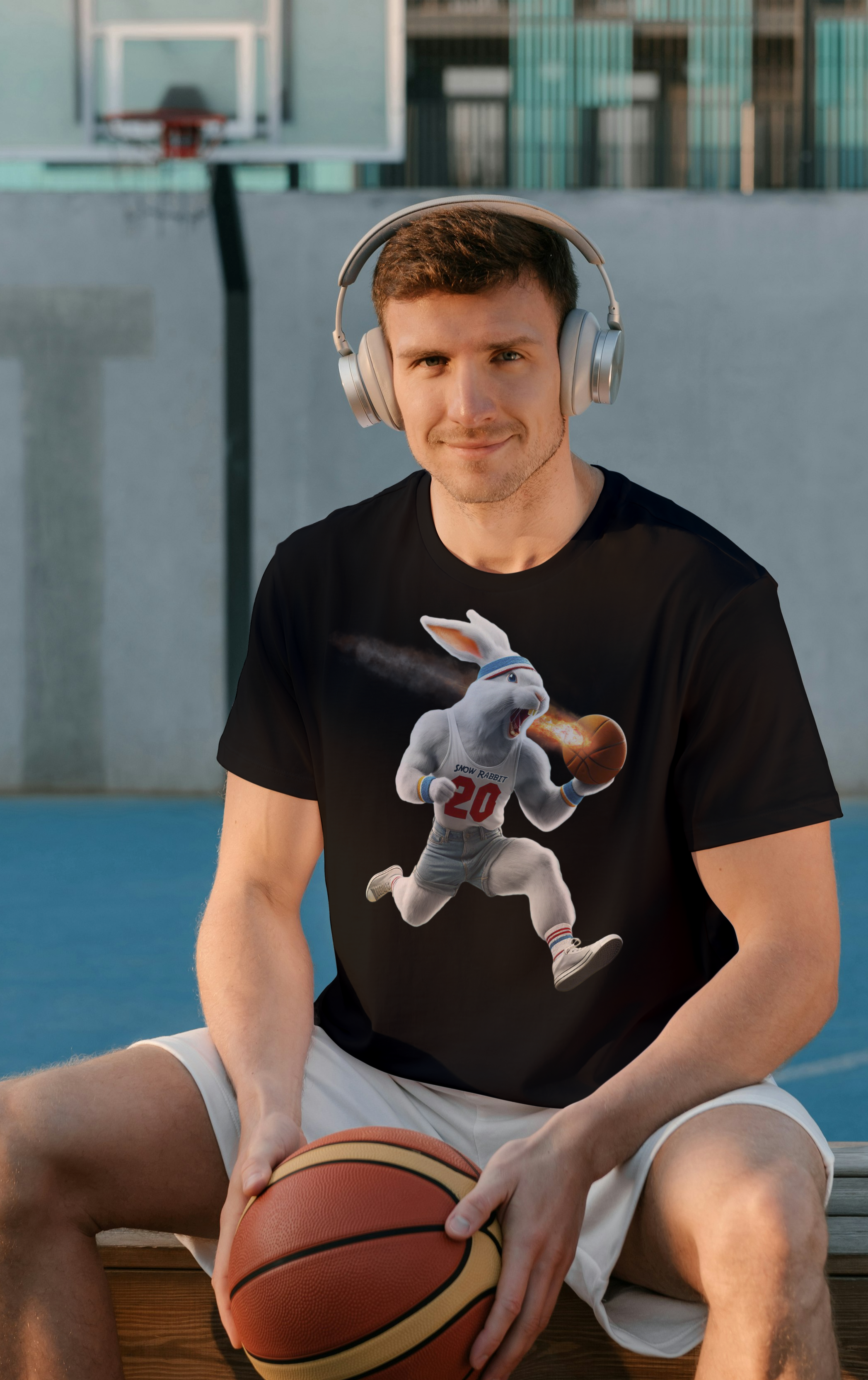 Snow Rabbit Fera do Basquete - Camiseta Clássica Adulto