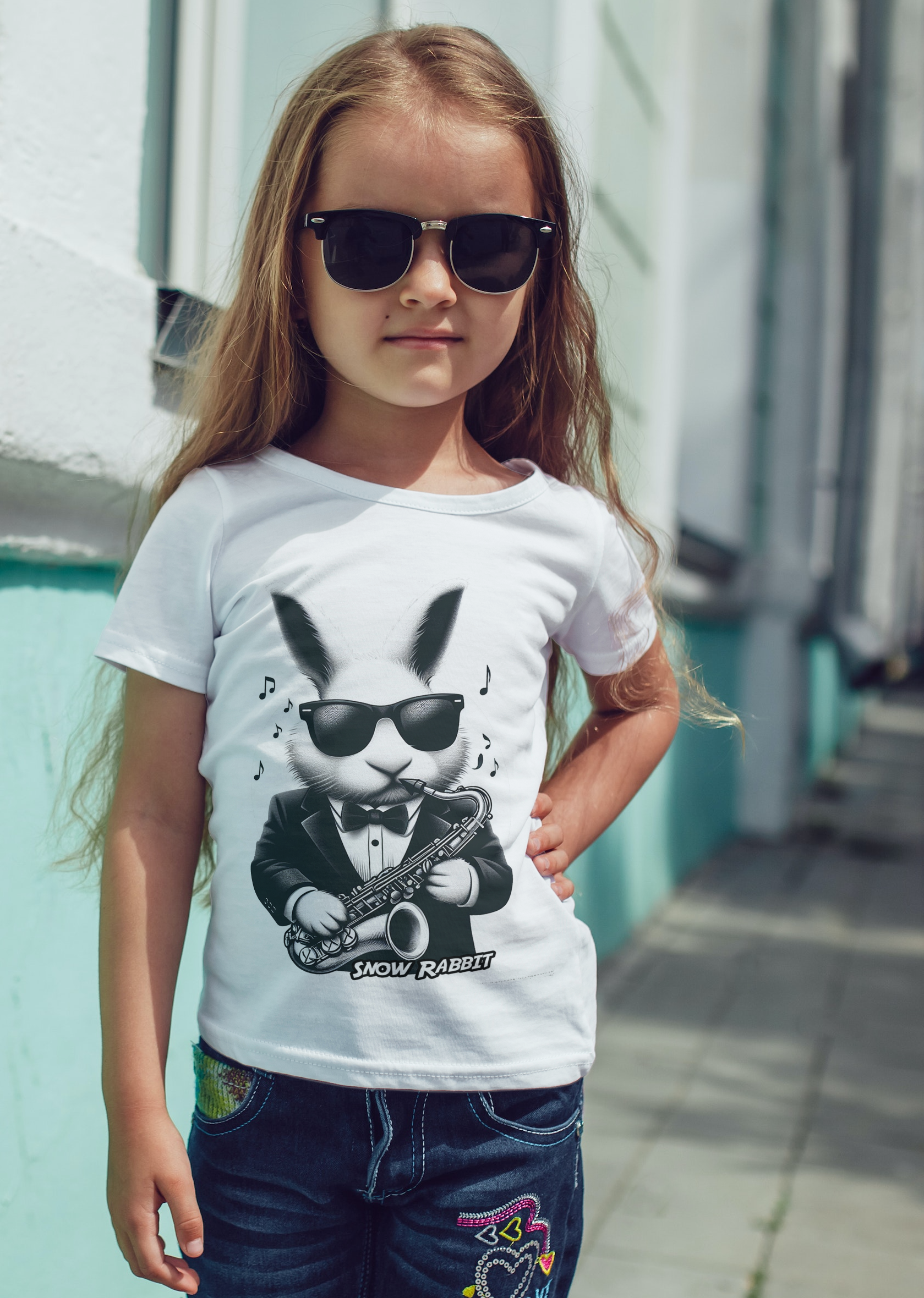 Snow Rabbit Saxofonista- CAMISETA CLÁSSICA INFANTIL